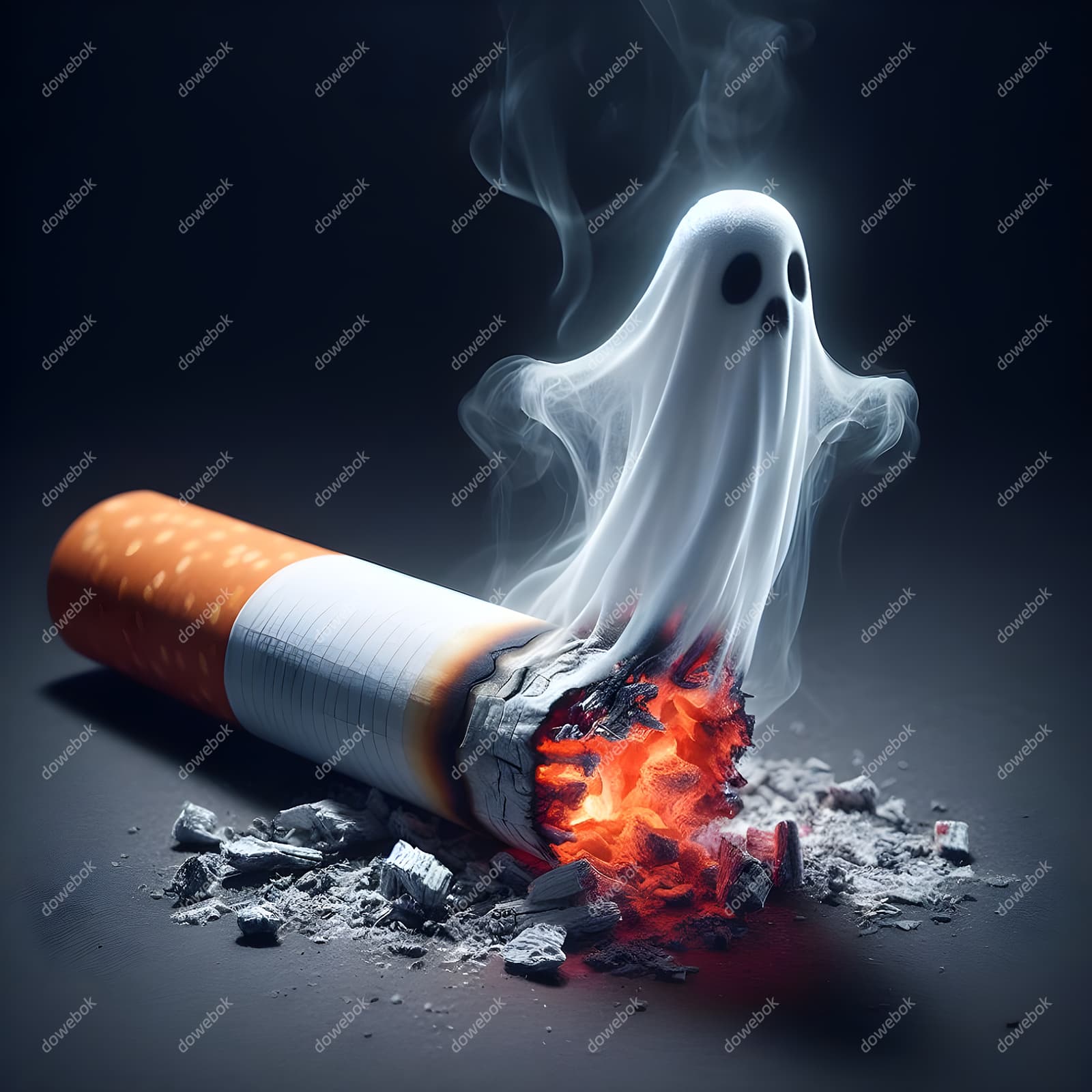 香烟里飘出的幽灵设计戒烟禁毒图片素材(JPG)