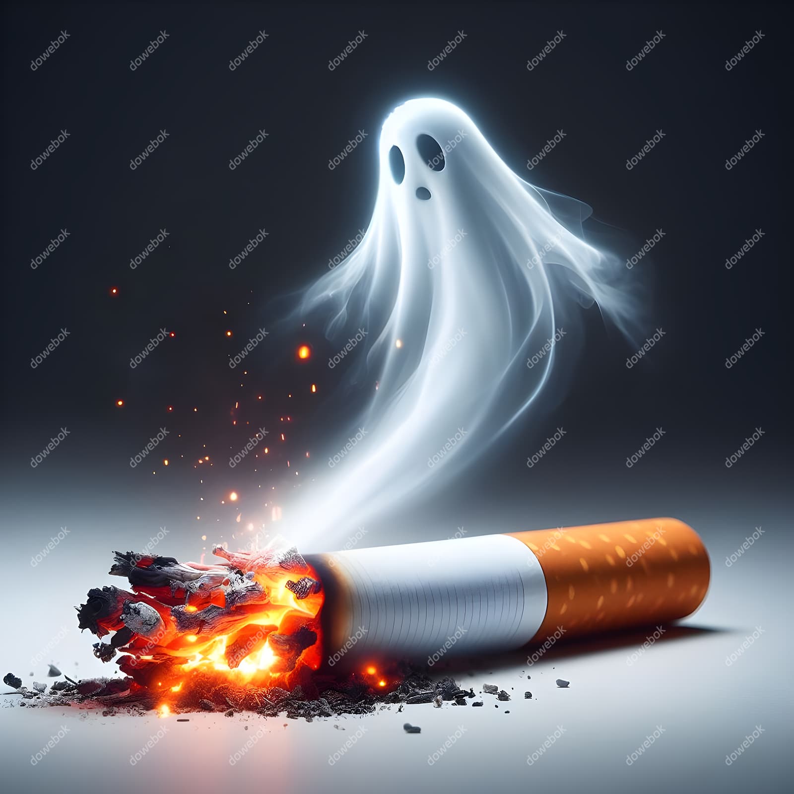 香烟里飘出的幽灵设计戒烟禁毒图片素材(JPG)