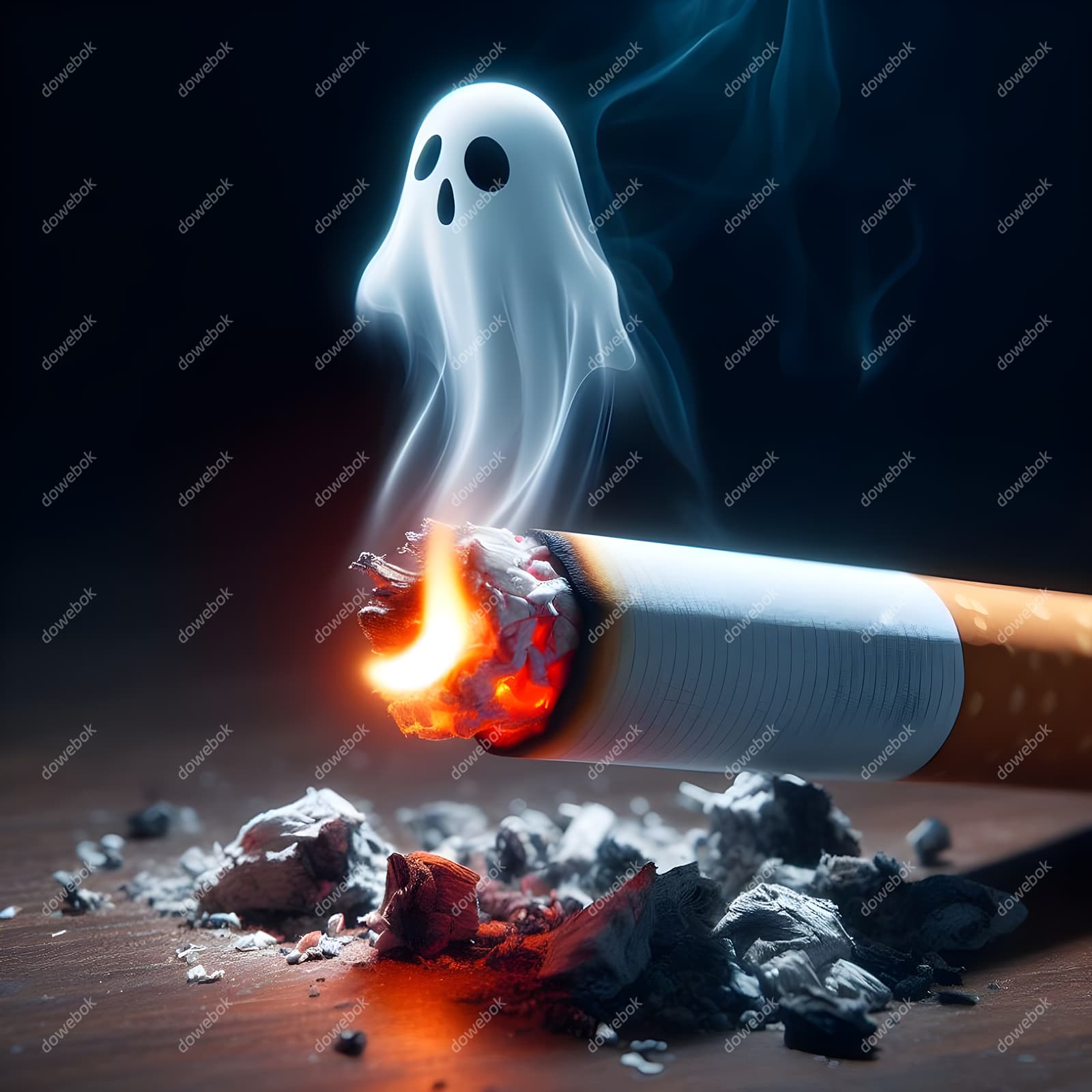 香烟里飘出的幽灵设计戒烟禁毒图片素材(JPG)