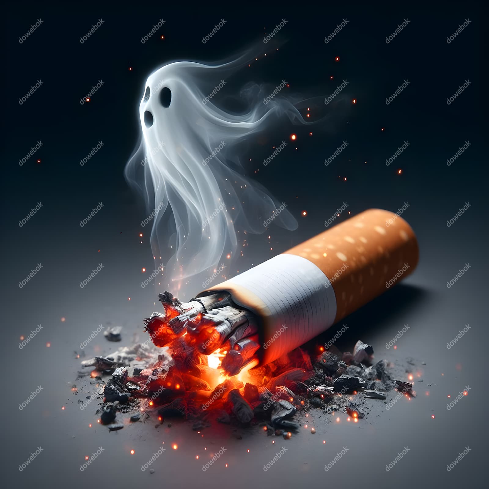 香烟里飘出的幽灵设计戒烟禁毒图片素材(JPG)