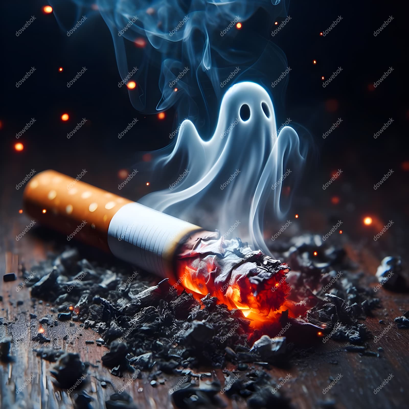 香烟里飘出的幽灵设计戒烟禁毒图片素材(JPG)