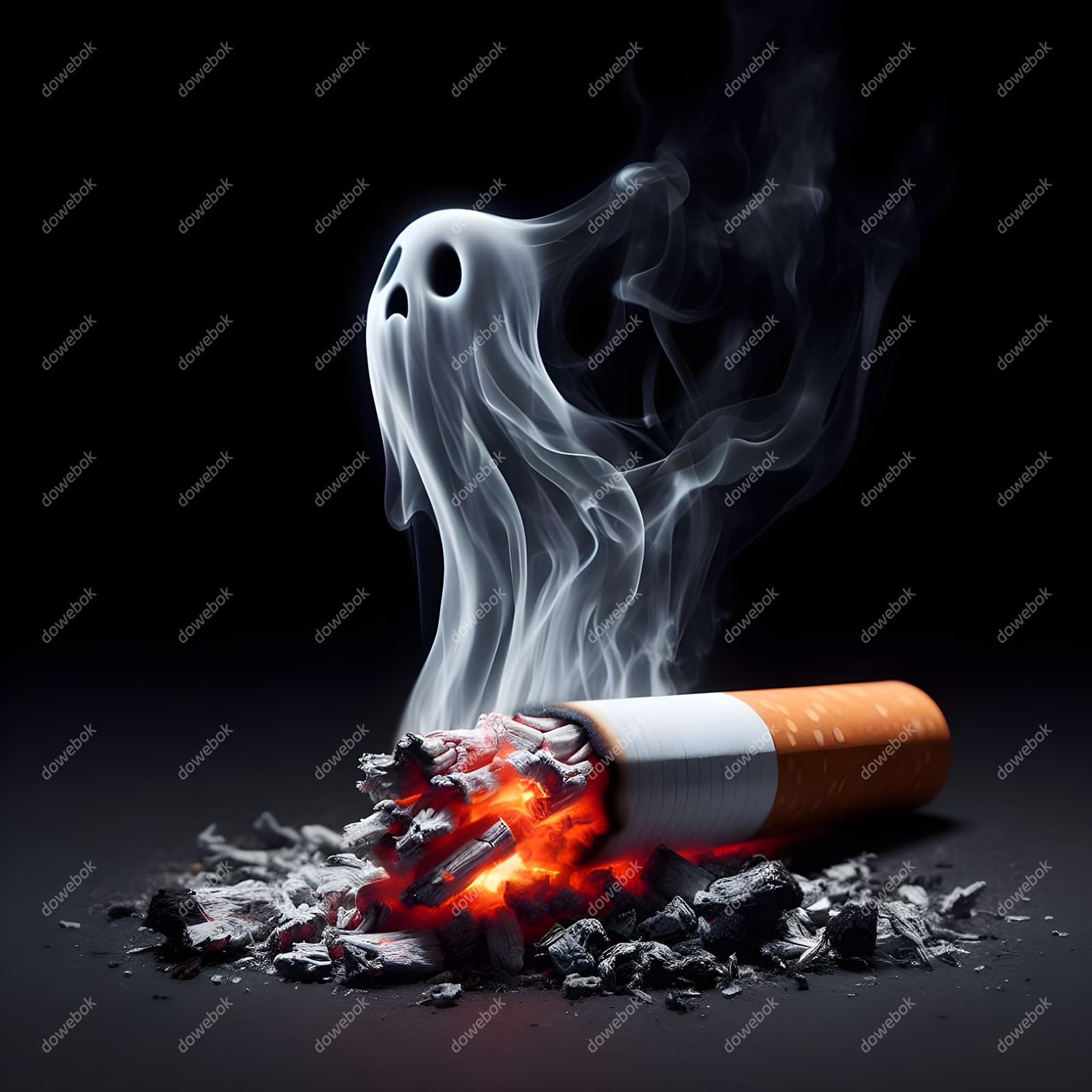 香烟里飘出的幽灵设计戒烟禁毒图片素材(JPG)