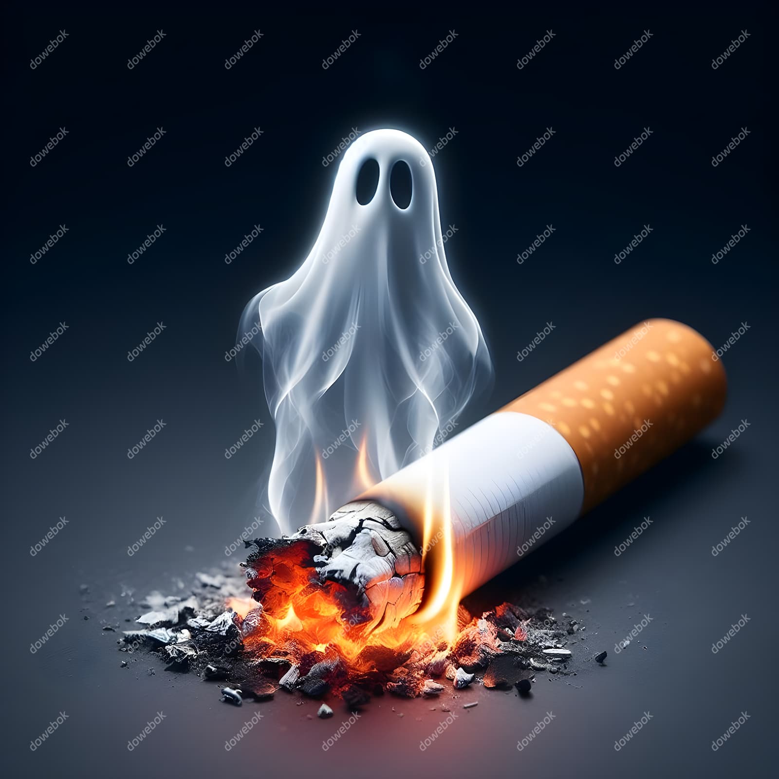 香烟里飘出的幽灵设计戒烟禁毒图片素材(JPG)
