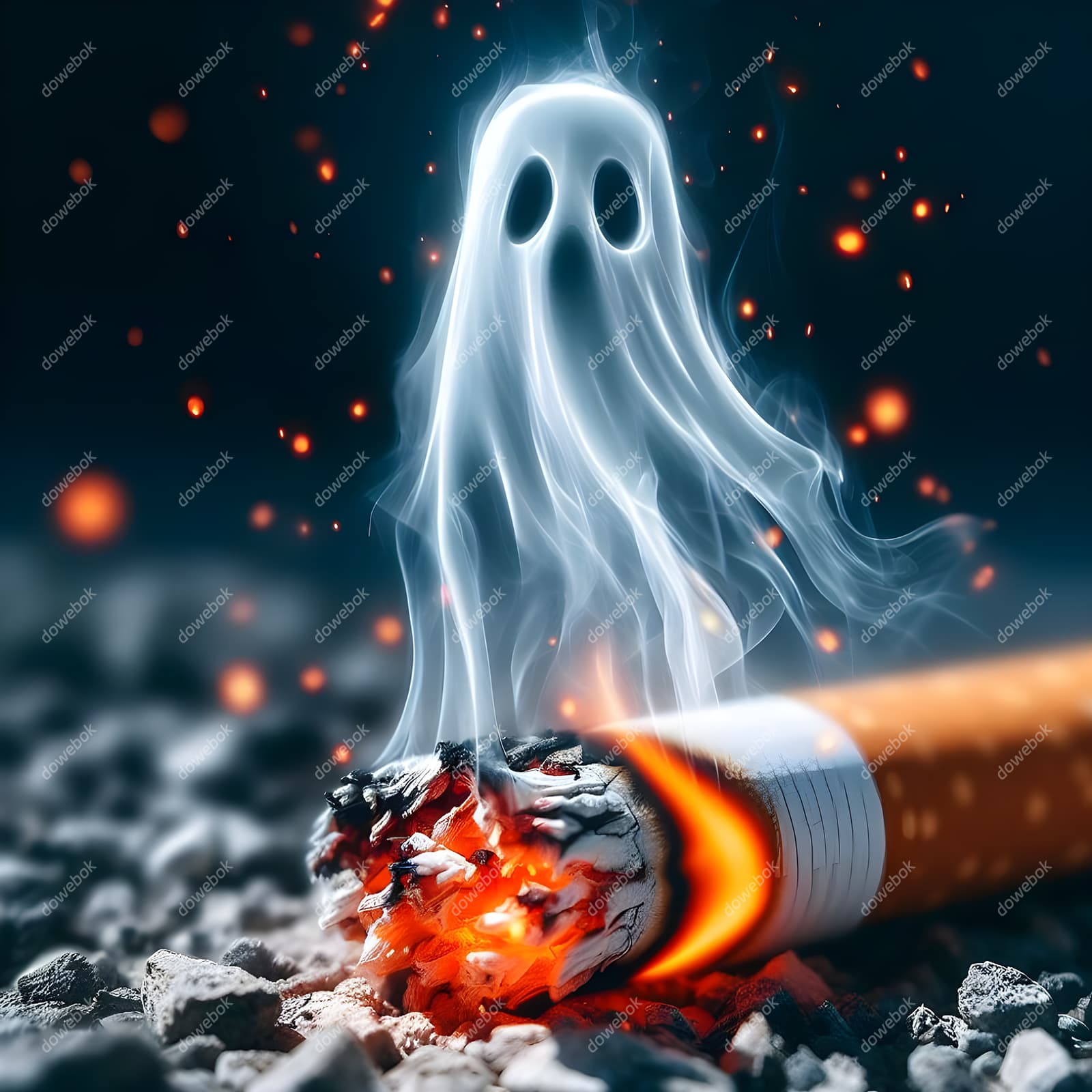 香烟里飘出的幽灵设计戒烟禁毒图片素材(JPG)