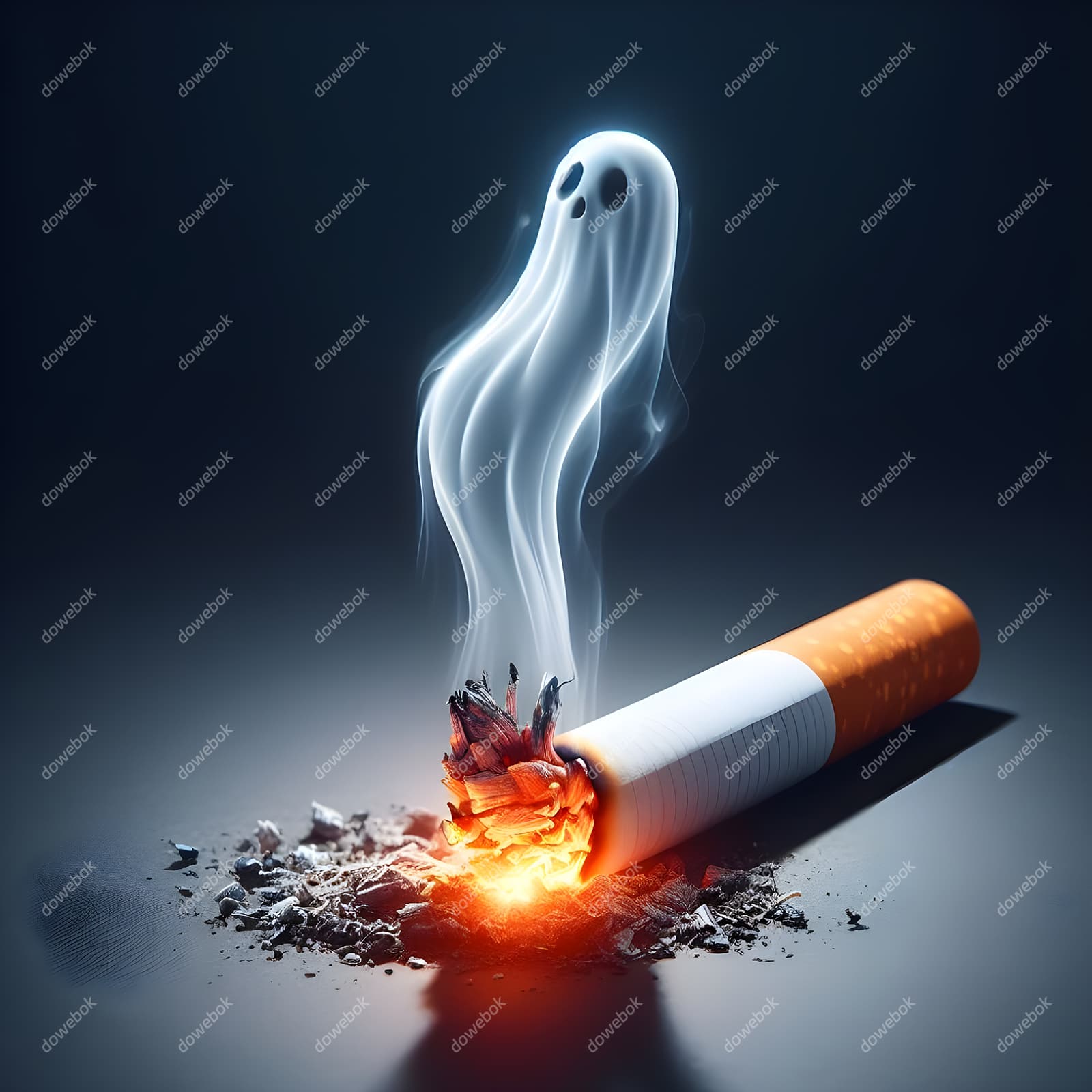 香烟里飘出的幽灵设计戒烟禁毒图片素材(JPG)