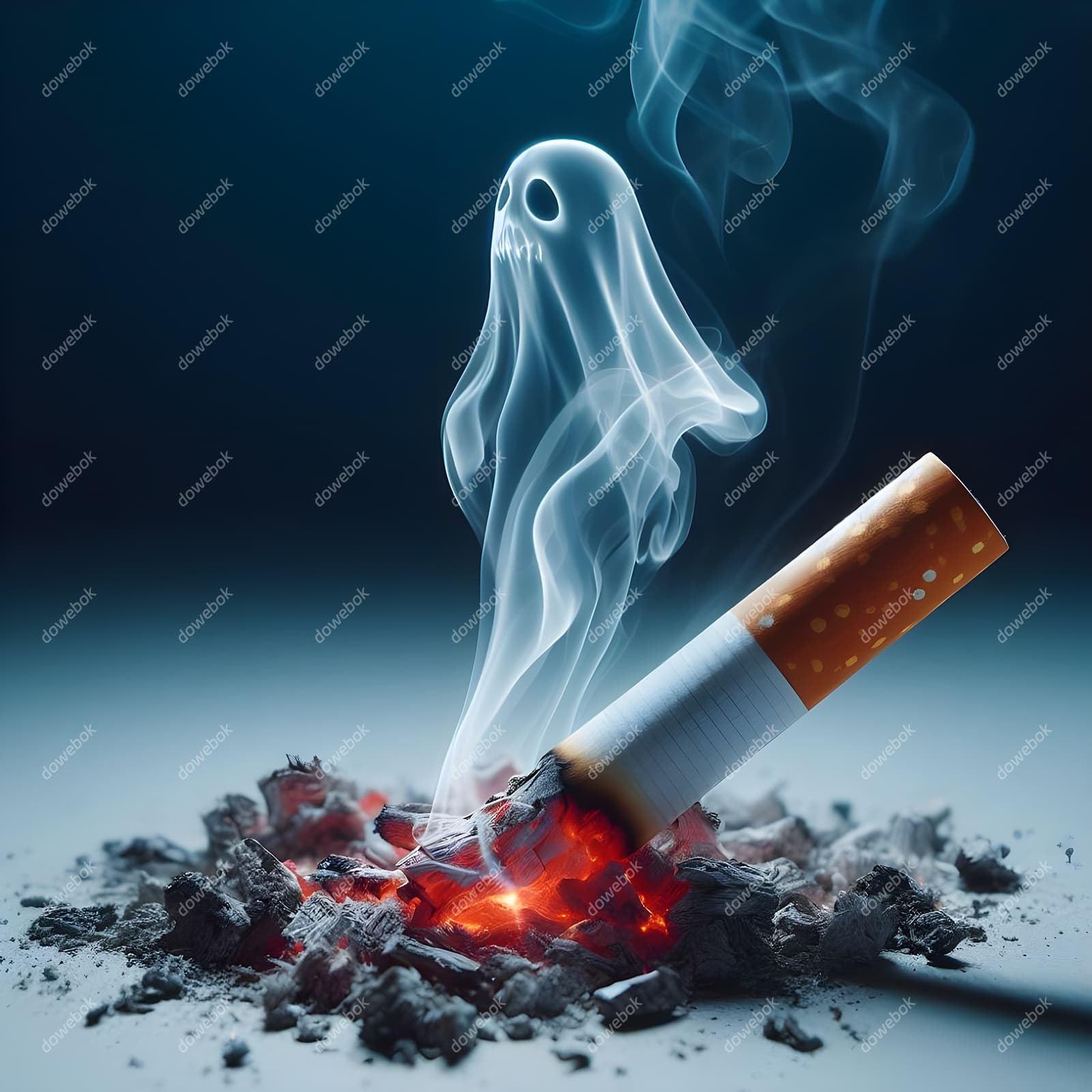 香烟里飘出的幽灵设计戒烟禁毒图片素材(JPG)