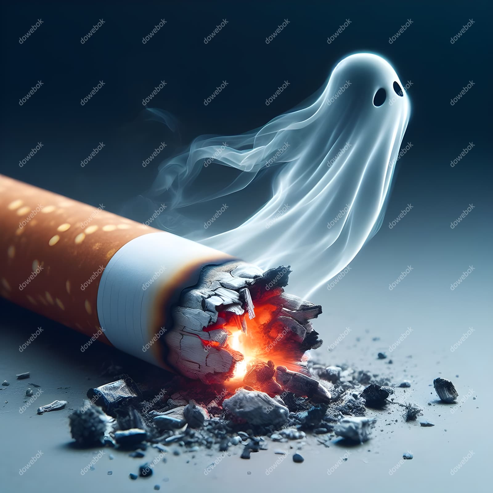 香烟里飘出的幽灵设计戒烟禁毒图片素材(JPG)