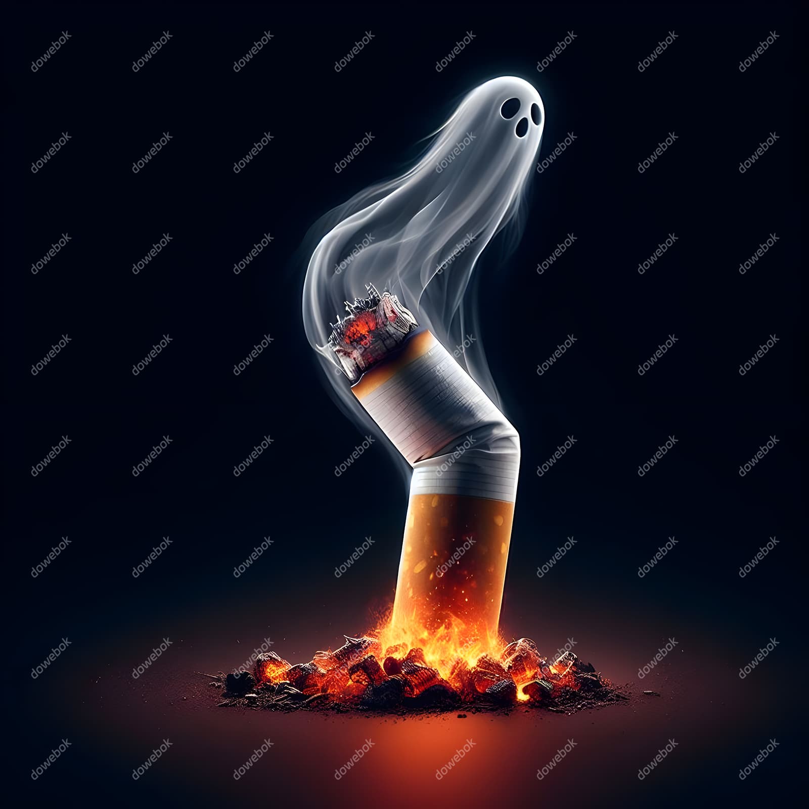 香烟里飘出的幽灵设计戒烟禁毒图片素材(JPG)