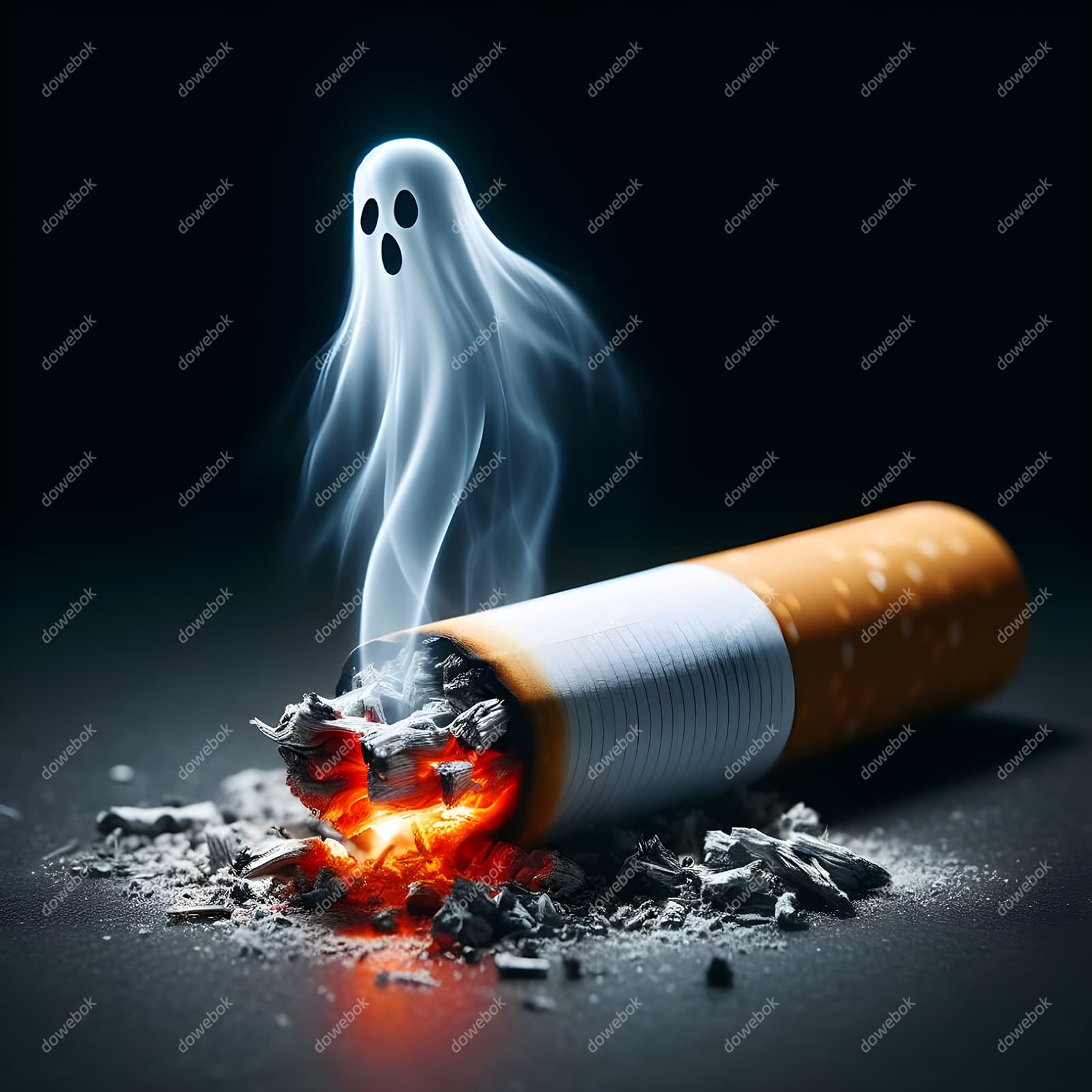 香烟里飘出的幽灵设计戒烟禁毒图片素材(JPG)