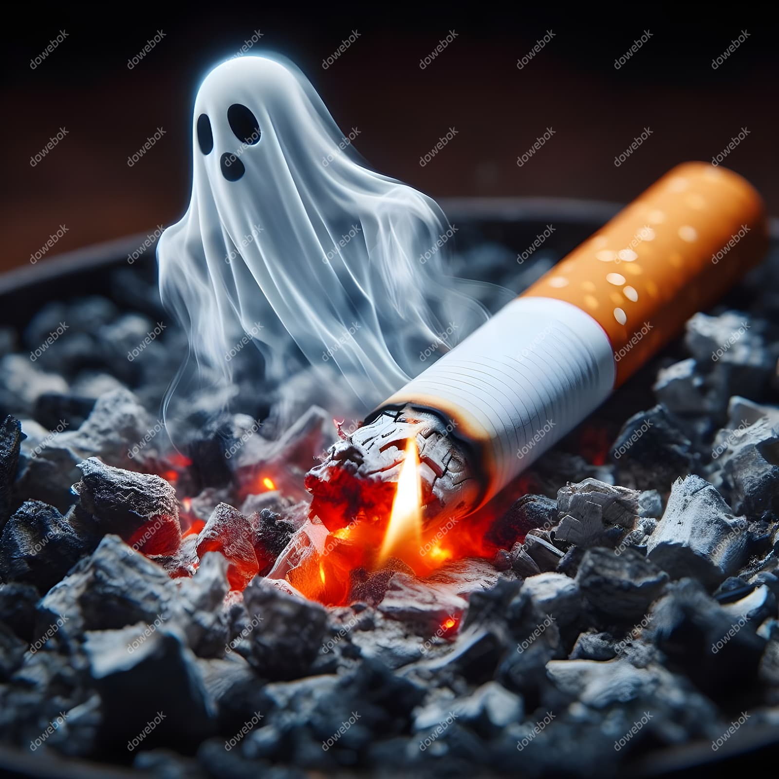 香烟里飘出的幽灵设计戒烟禁毒图片素材(JPG)