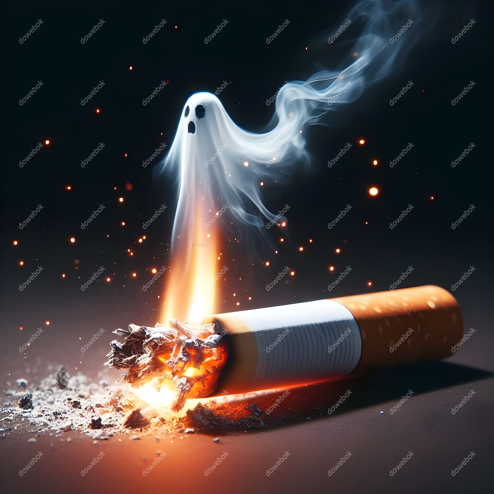 香烟里飘出的幽灵设计戒烟禁毒图片素材(JPG)