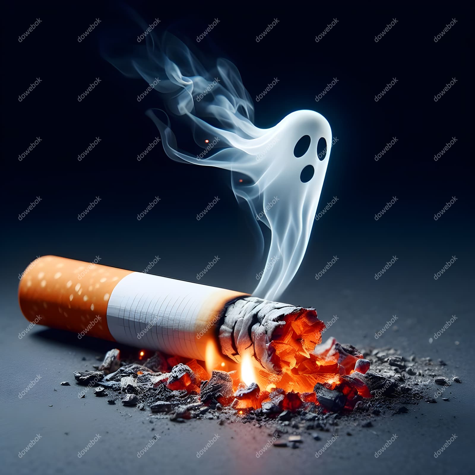 香烟里飘出的幽灵设计戒烟禁毒图片素材(JPG)