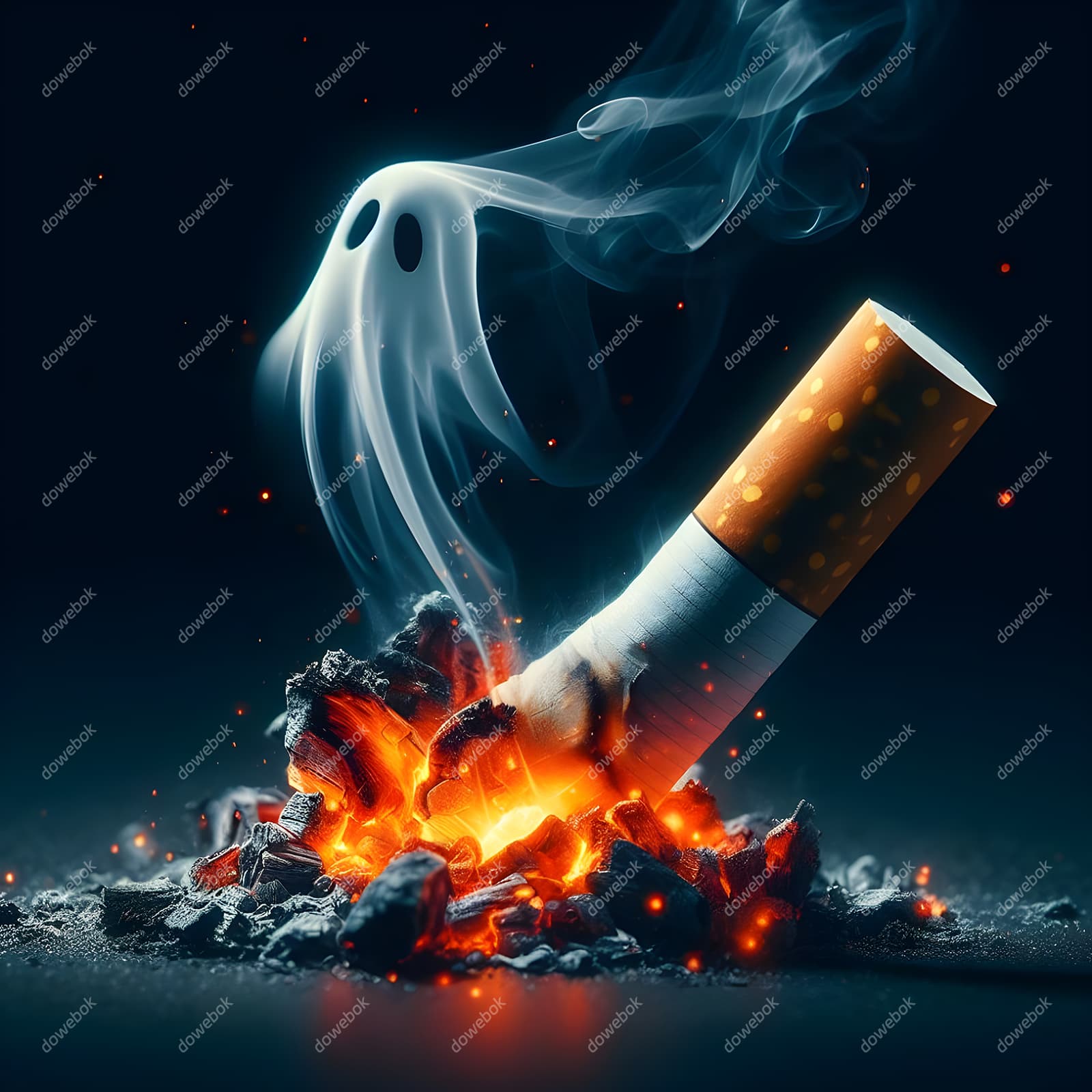 香烟里飘出的幽灵设计戒烟禁毒图片素材(JPG)