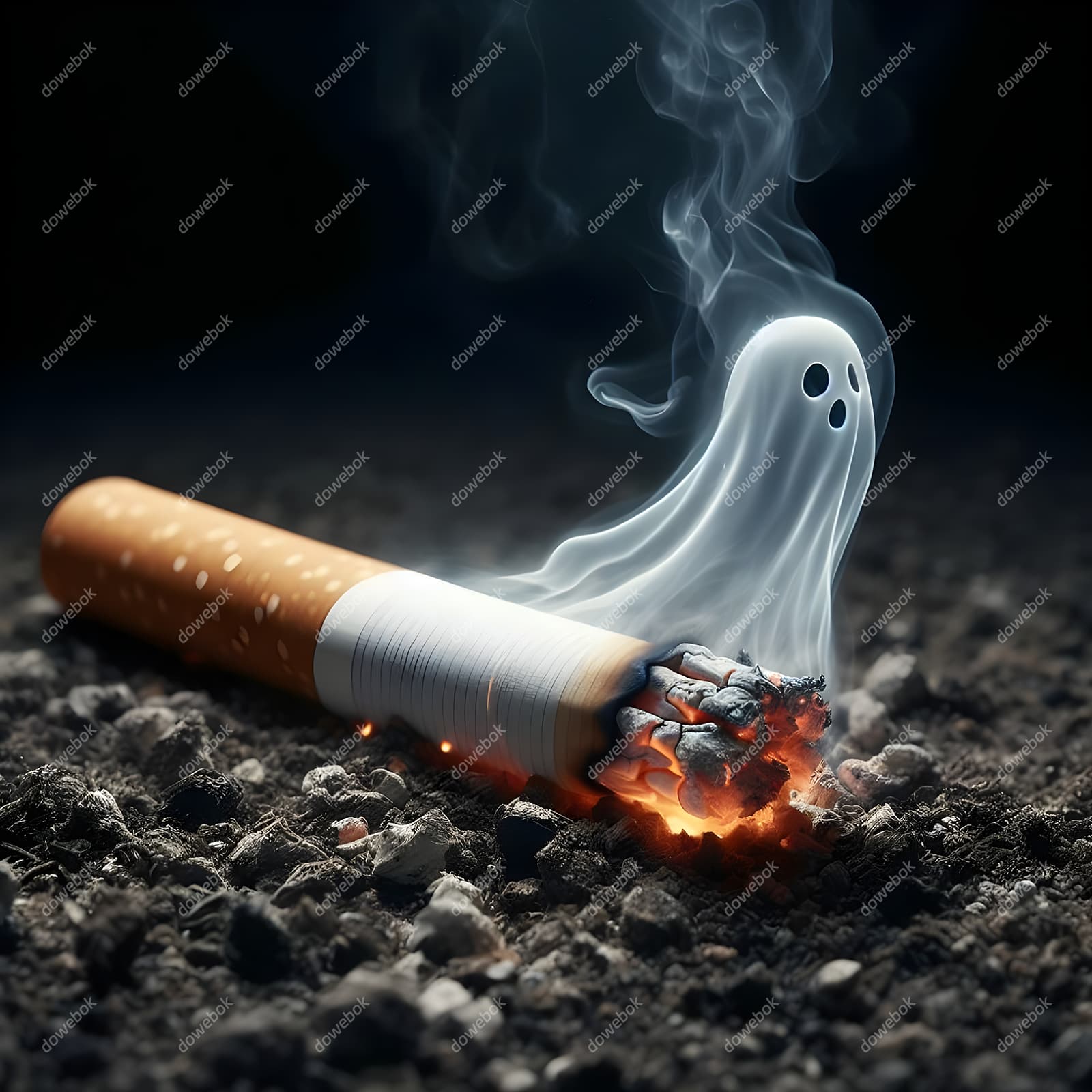 香烟里飘出的幽灵设计戒烟禁毒图片素材(JPG)