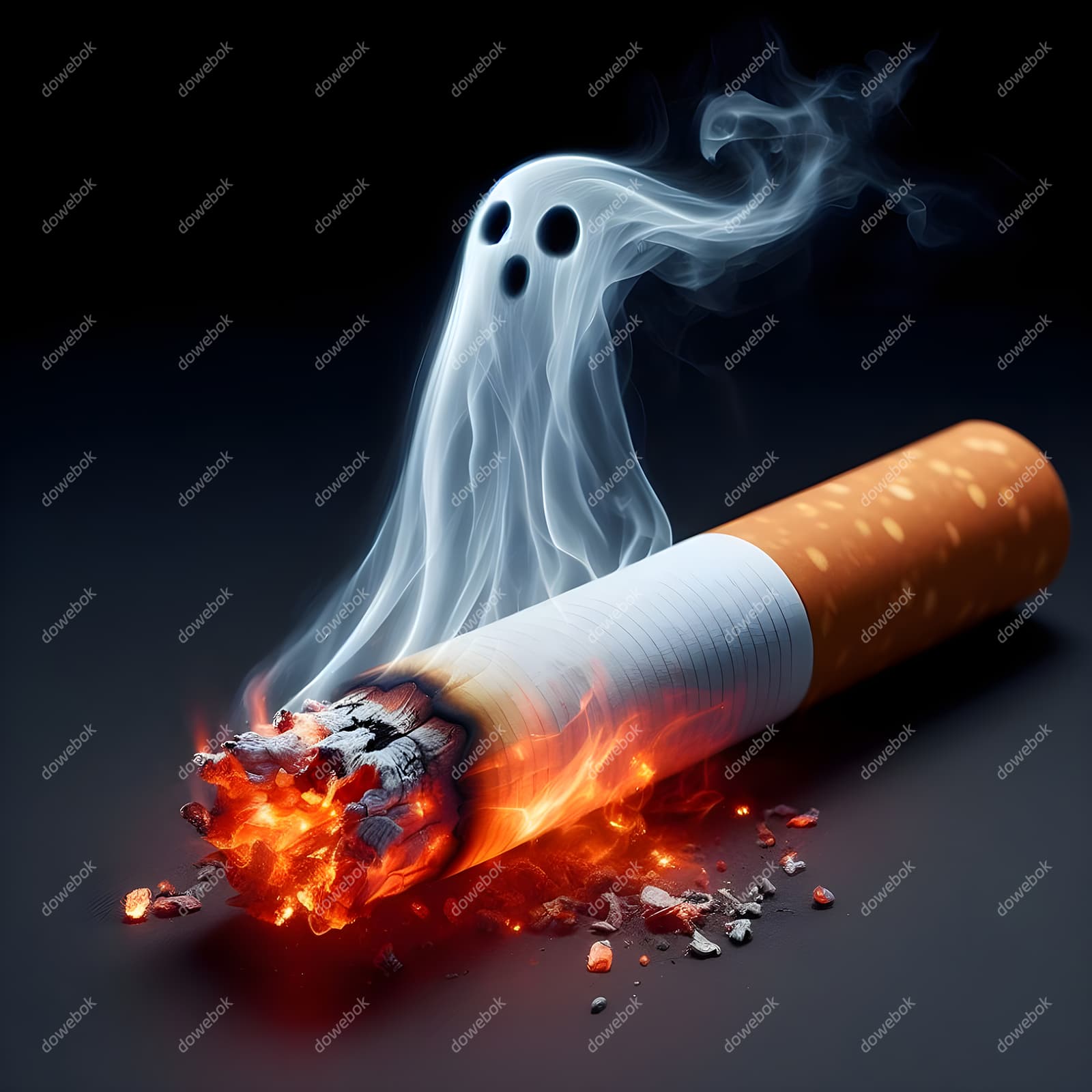 香烟里飘出的幽灵设计戒烟禁毒图片素材(JPG)