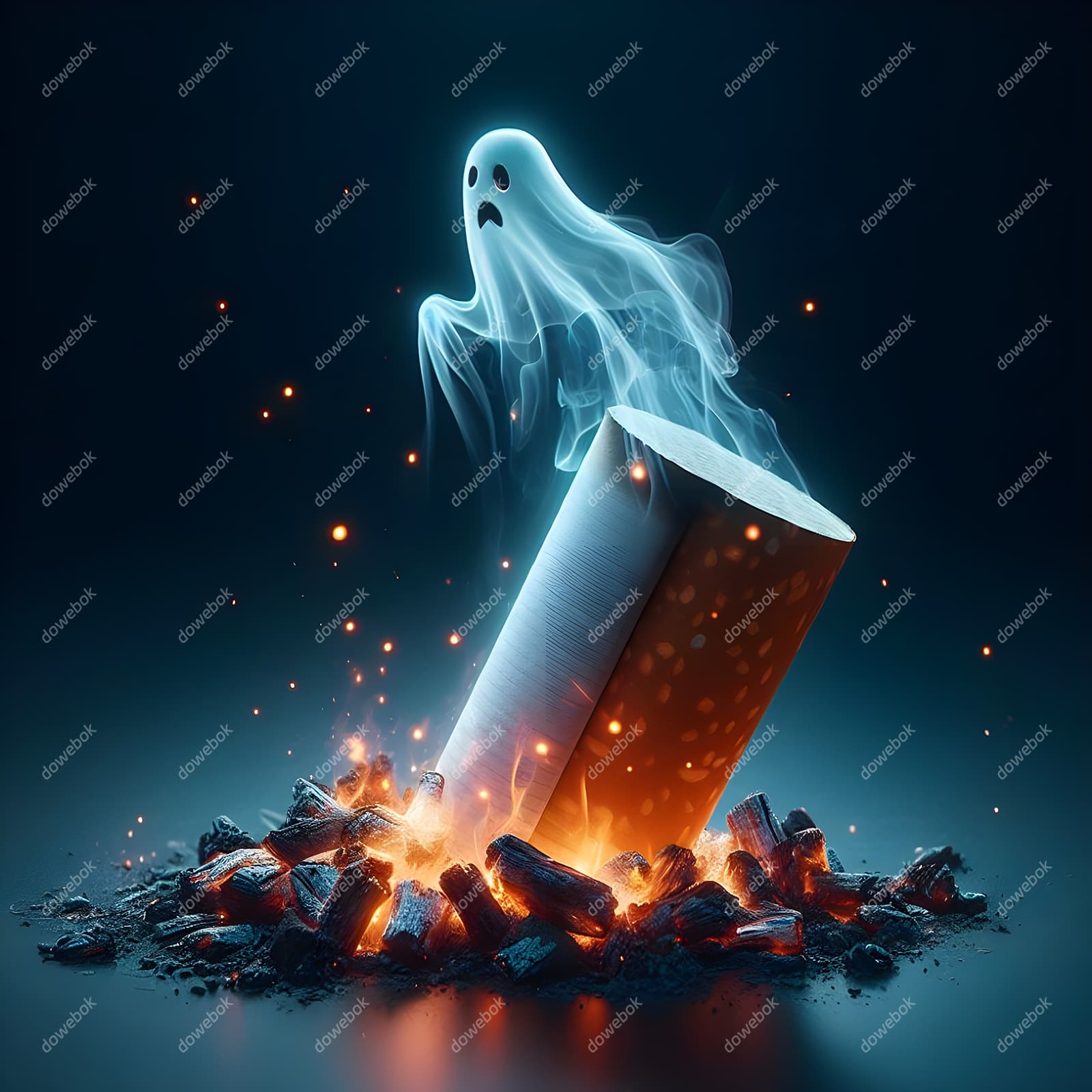 香烟里飘出的幽灵设计戒烟禁毒图片素材(JPG)