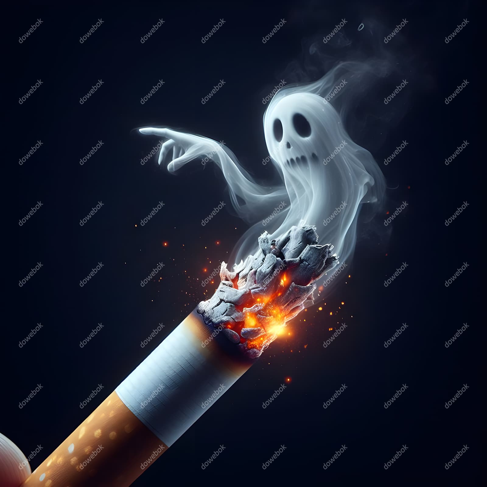 香烟里飘出的幽灵设计戒烟禁毒图片素材(JPG)