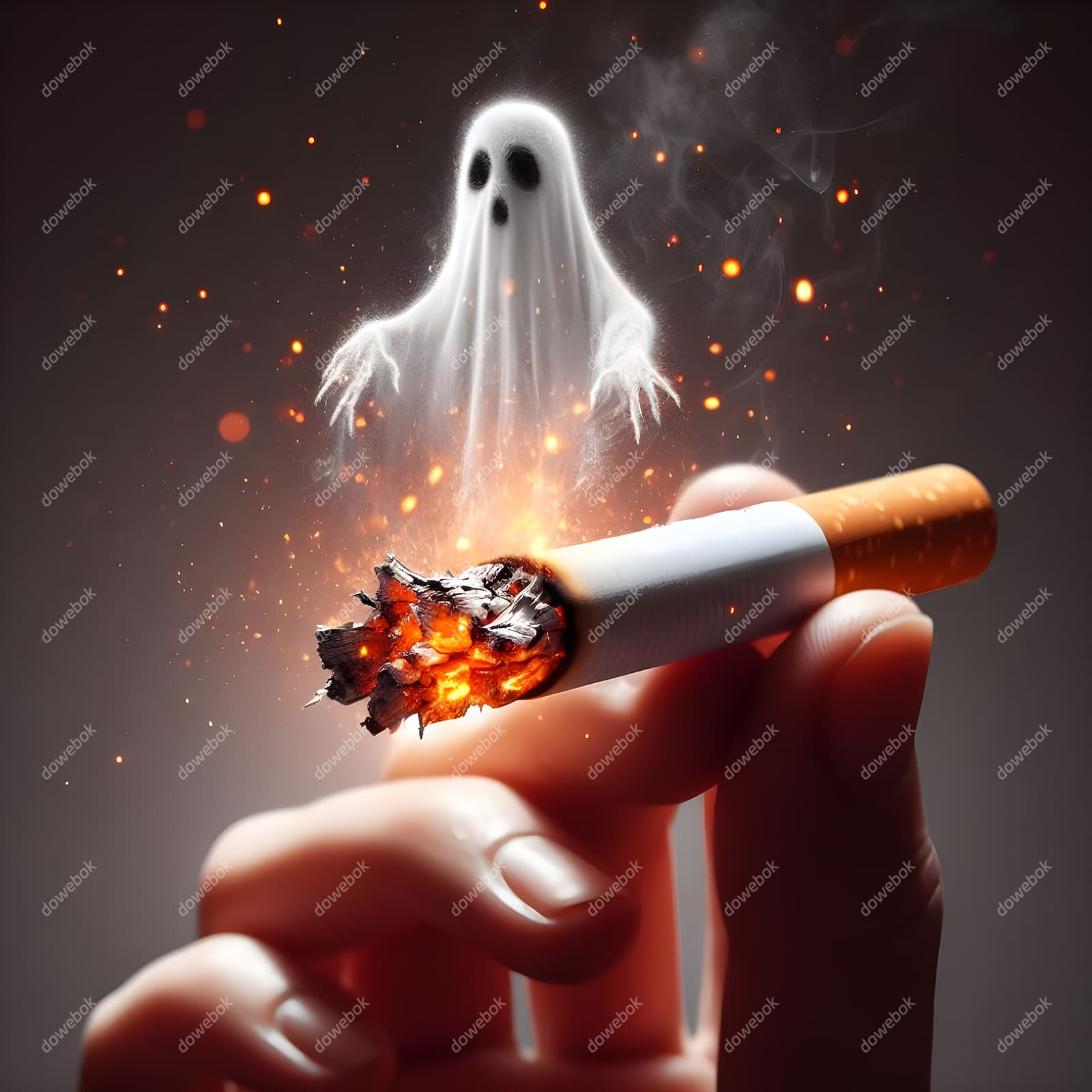 香烟里飘出的幽灵设计戒烟禁毒图片素材(JPG)