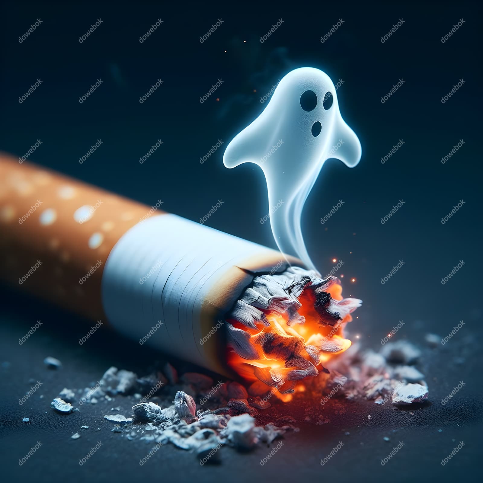 香烟里飘出的幽灵设计戒烟禁毒图片素材(JPG)