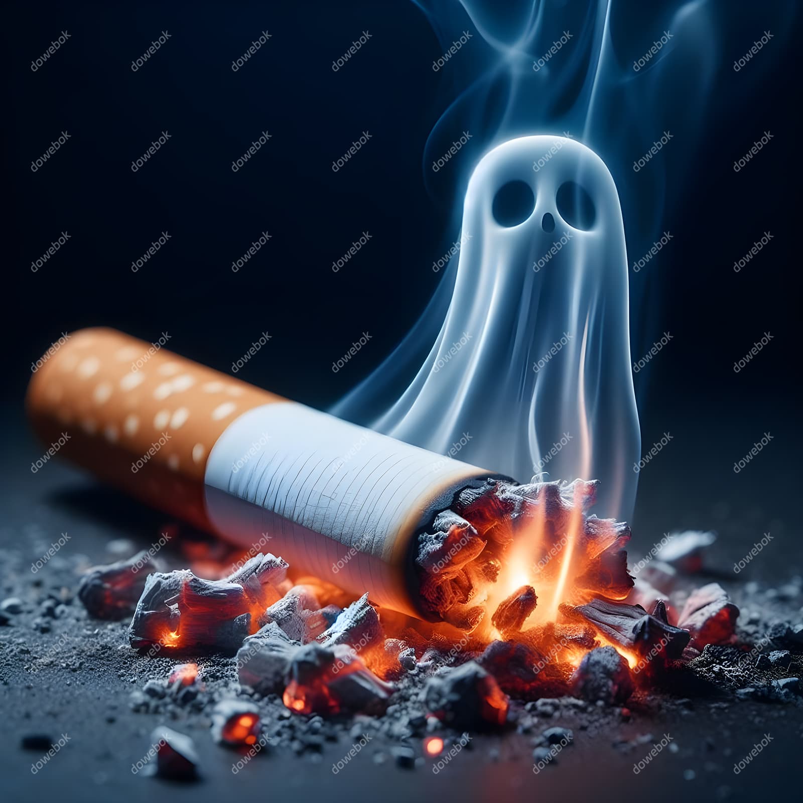 香烟里飘出的幽灵设计戒烟禁毒图片素材(JPG)