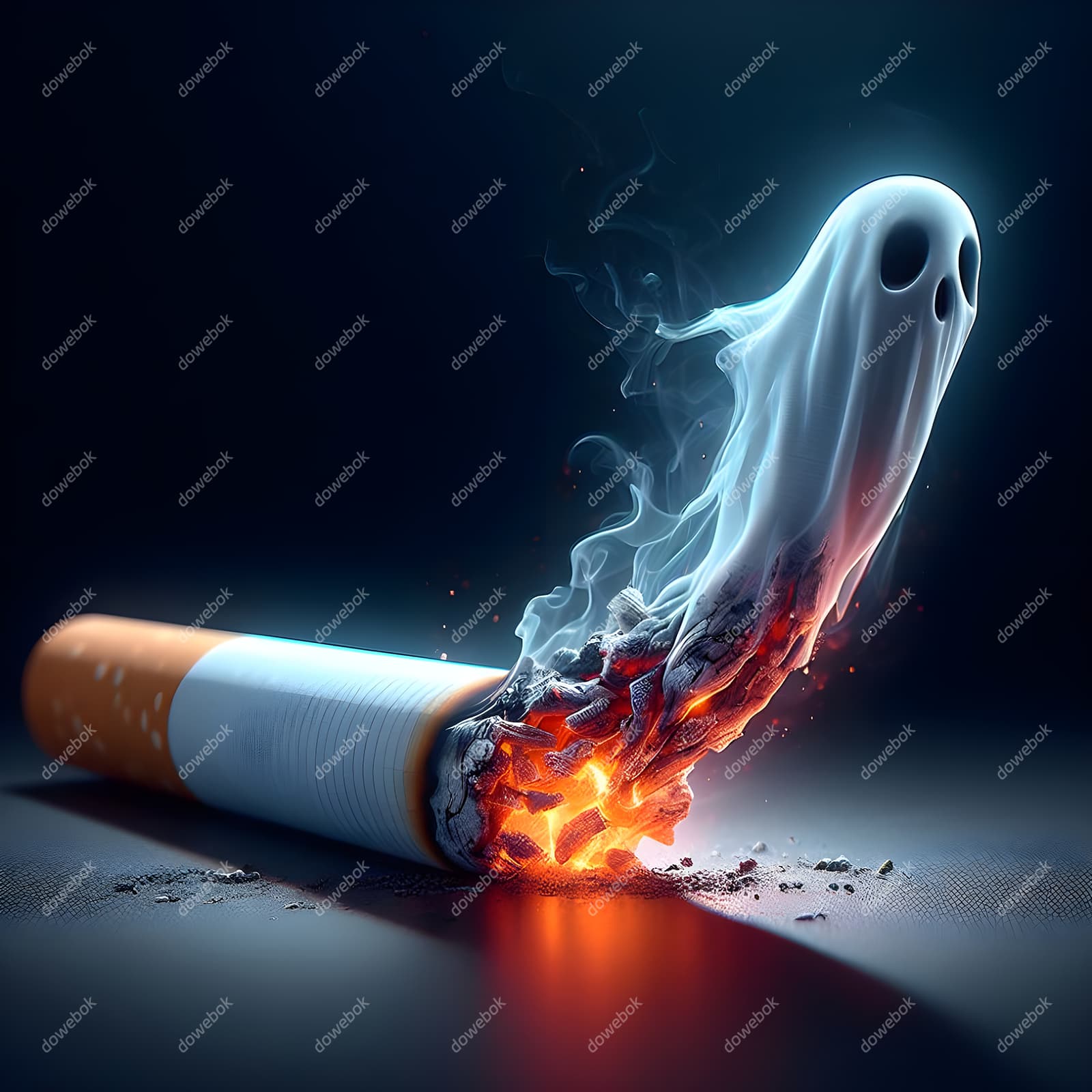 香烟里飘出的幽灵设计戒烟禁毒图片素材(JPG)