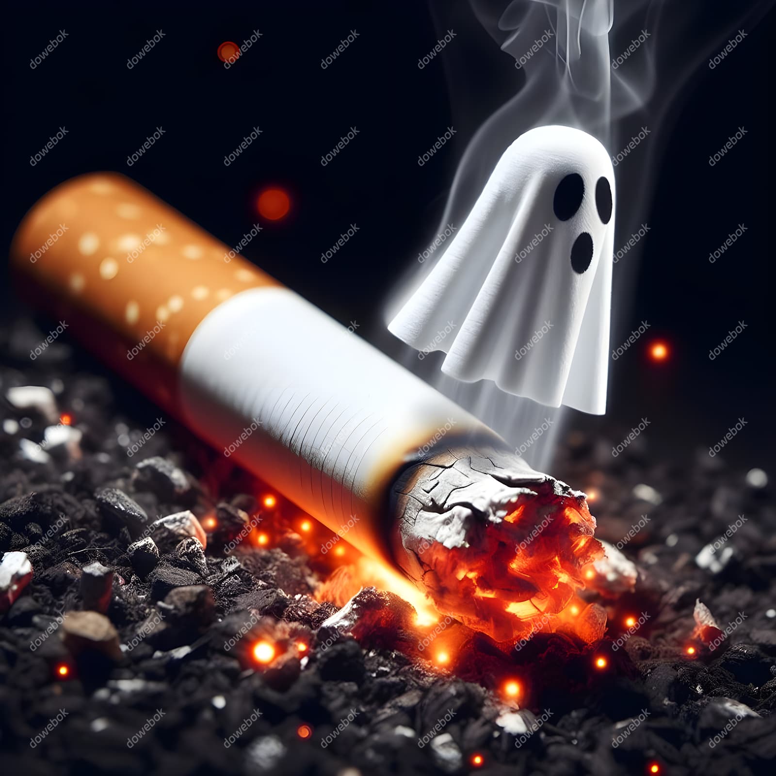 香烟里飘出的幽灵设计戒烟禁毒图片素材(JPG)