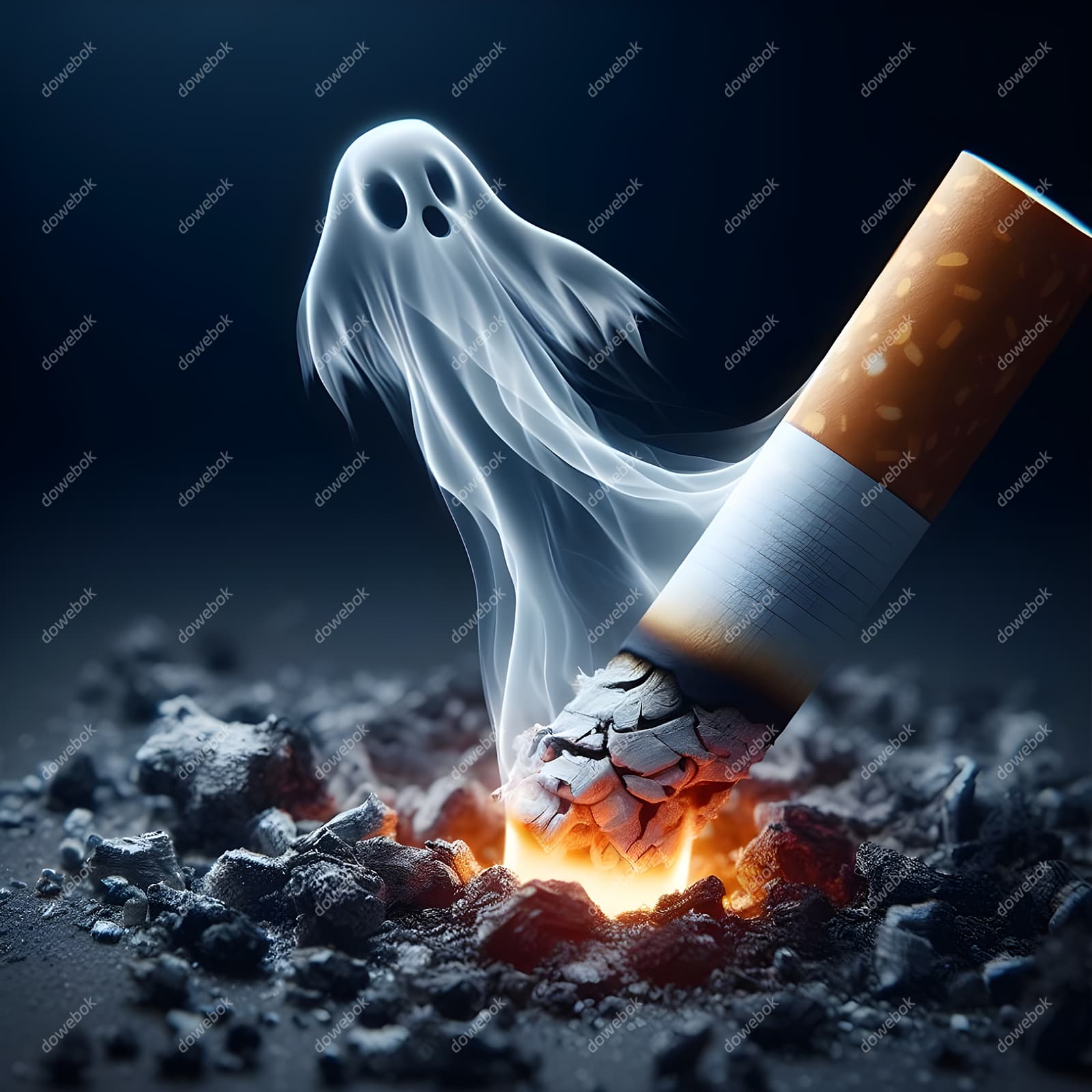 香烟里飘出的幽灵设计戒烟禁毒图片素材(JPG)