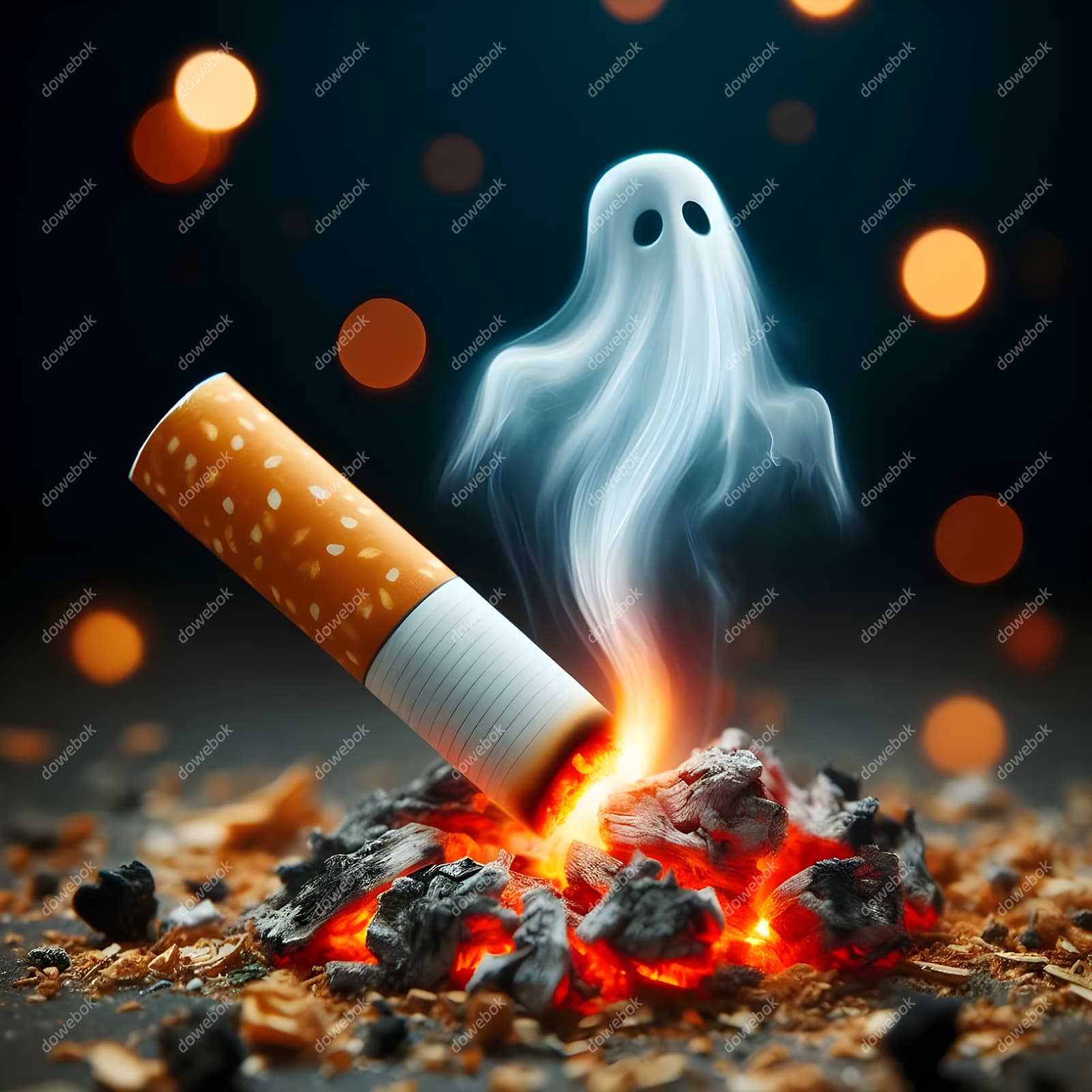 香烟里飘出的幽灵设计戒烟禁毒图片素材(JPG)