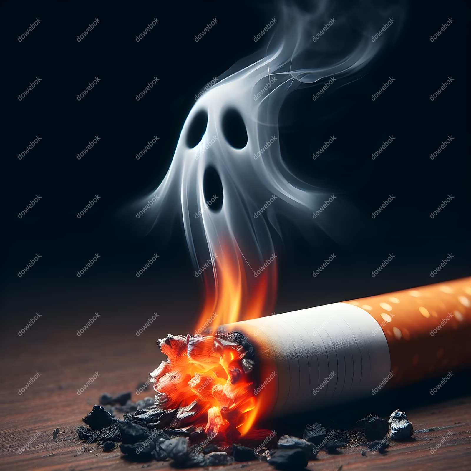 香烟里飘出的幽灵设计戒烟禁毒图片素材(JPG)