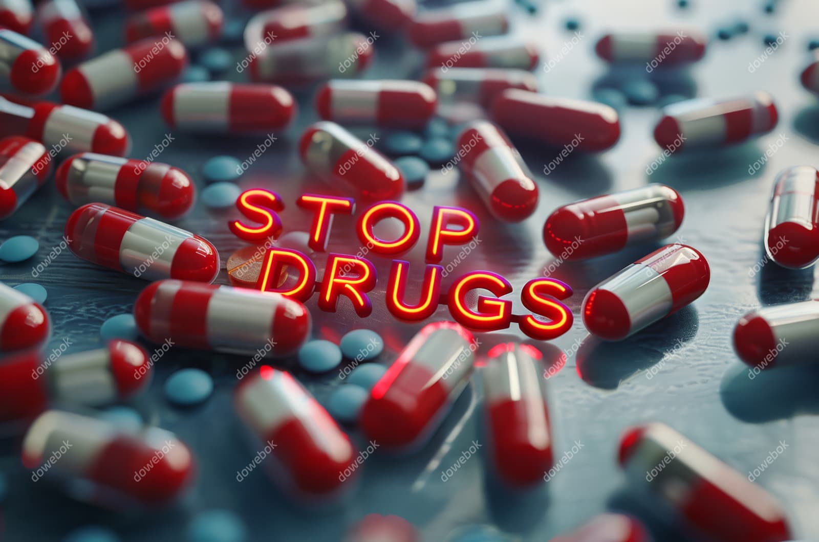 红色胶囊和蓝色药片设计禁毒图片素材(JPG)