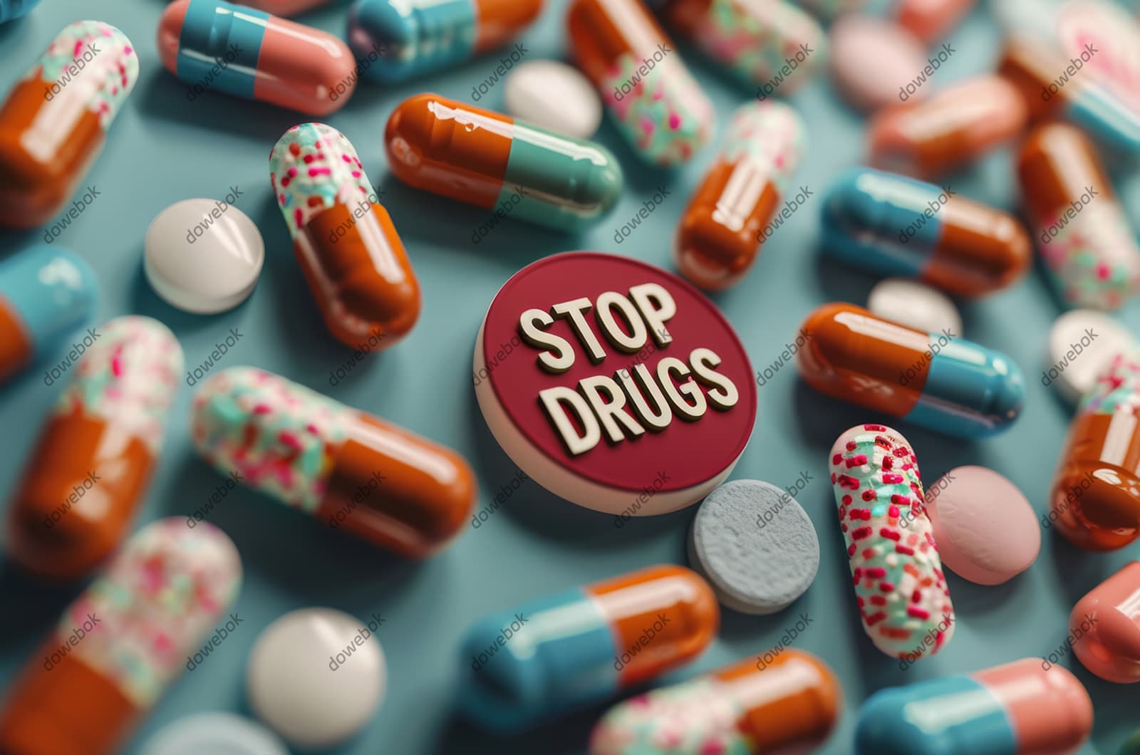 不同颜色的药片和胶囊设计禁毒图片素材(JPG)