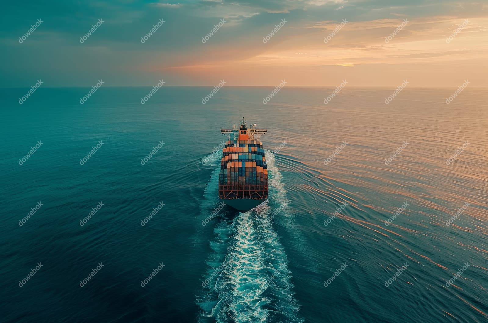 装满物品航行在浩瀚海洋上的货轮图片素材(JPG)