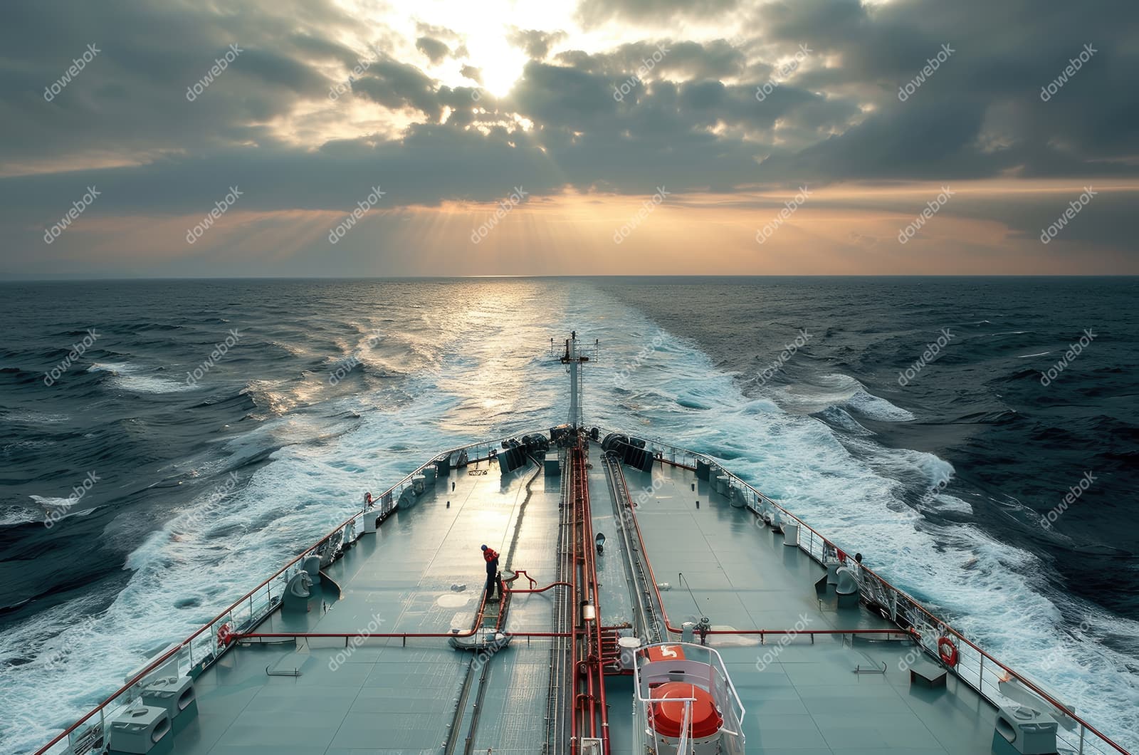 航行在海上的轮船的甲板图片素材(JPG)