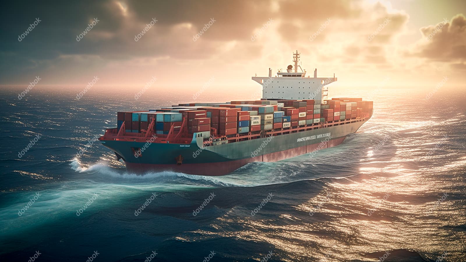 装满货物航行在海上的大型货轮图片素材(JPG)