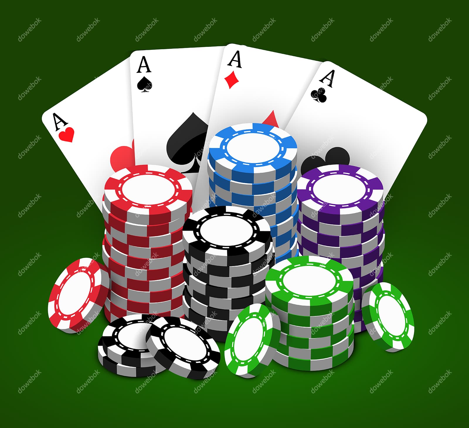 四张扑克A和一堆筹码矢量素材(EPS)