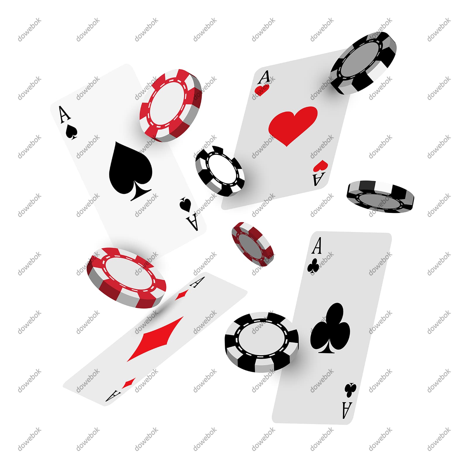 四张扑克A和筹码矢量素材(EPS)
