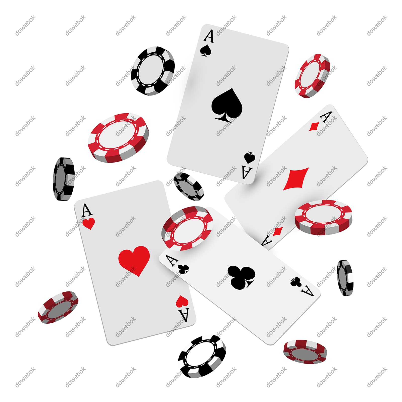四张扑克A和筹码矢量素材(EPS)