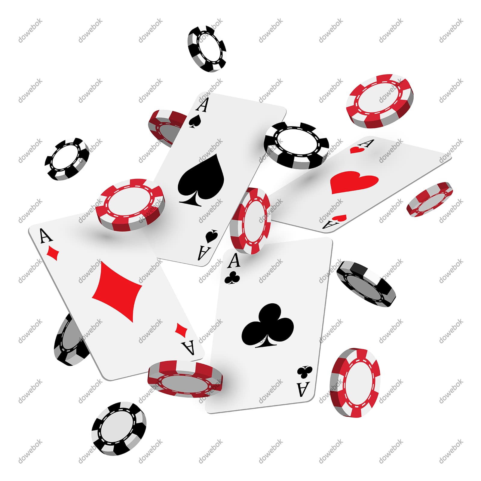 四张扑克A和筹码矢量素材(EPS)