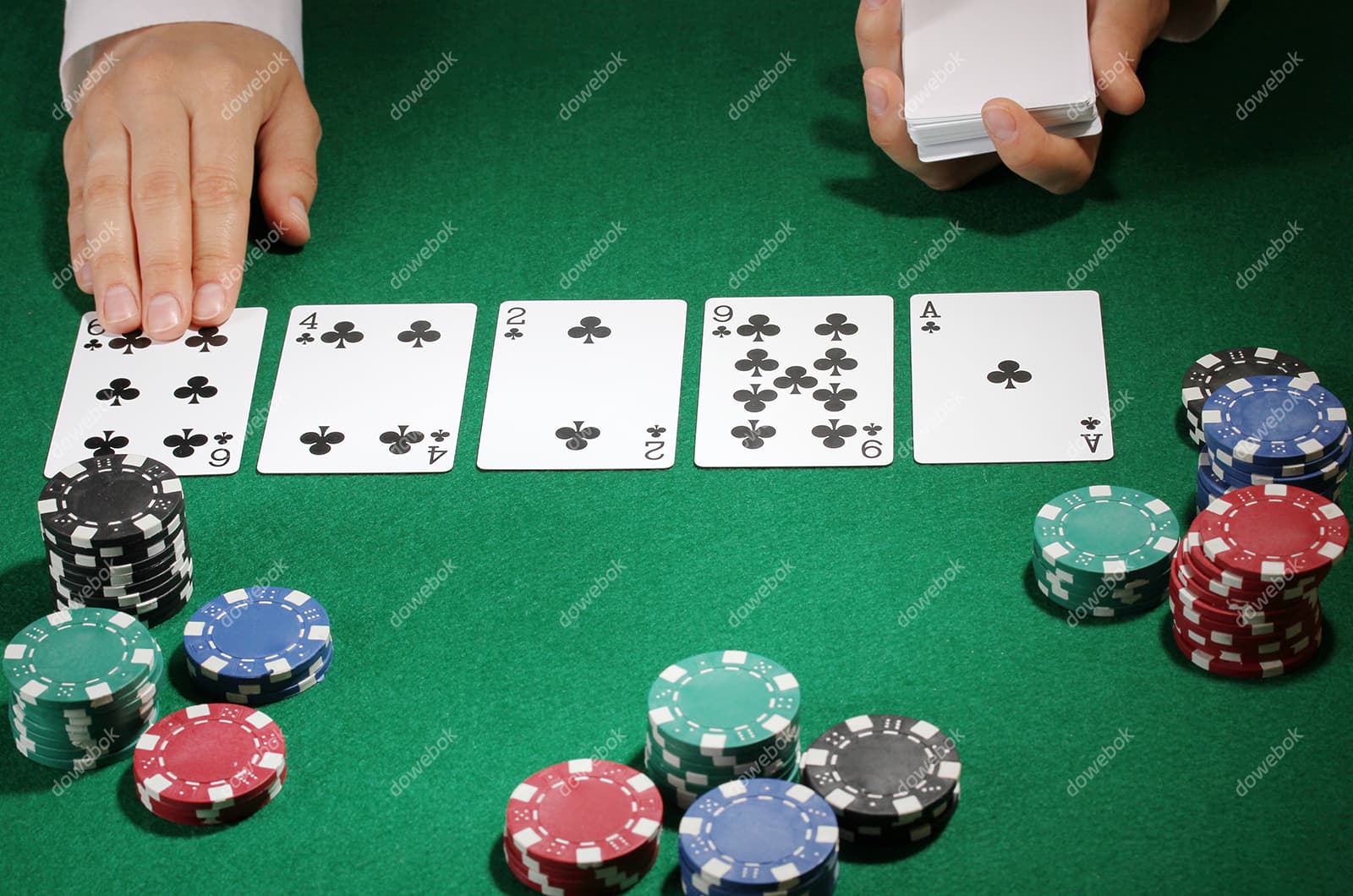 绿色桌子上的扑克和筹码图片素材(JPG)