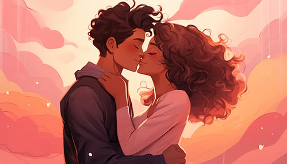 卡通风格拥抱接吻的情侣恋人图片素材(JPG)