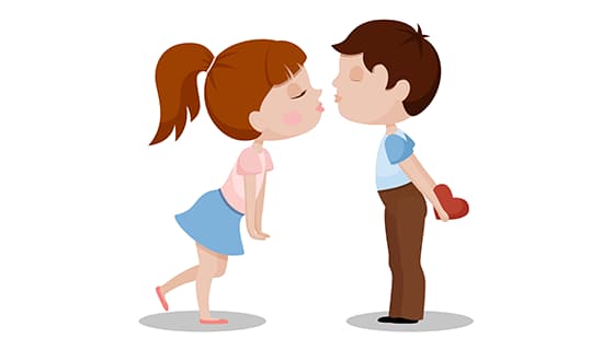 扁平风格闭着眼睛接吻的情侣恋人矢量素材(EPS)