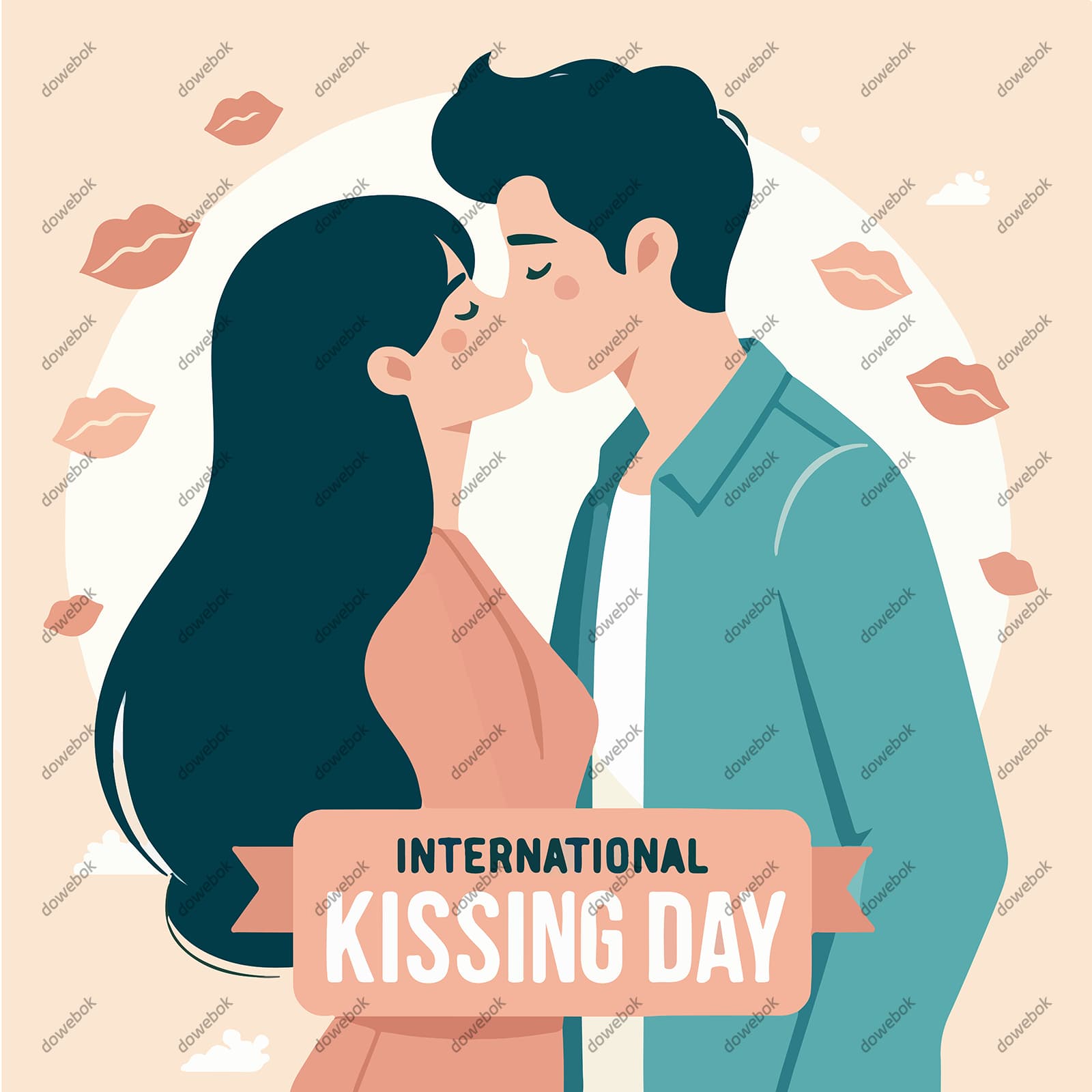 拥抱着接吻的情侣恋人矢量素材(EPS)