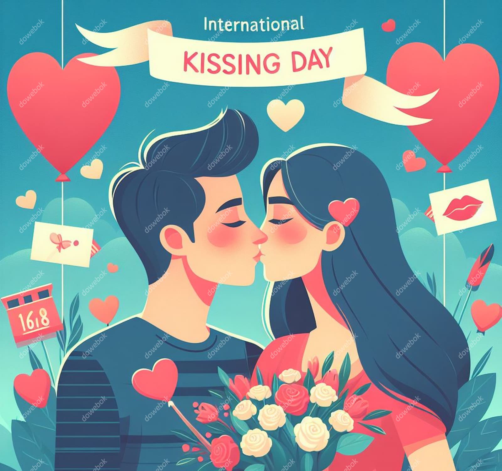拥抱接吻的情侣恋人设计国际接吻日图片素材(JPG)
