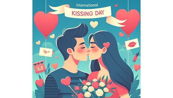 拥抱接吻的情侣恋人设计国际接吻日图片素材(JPG)