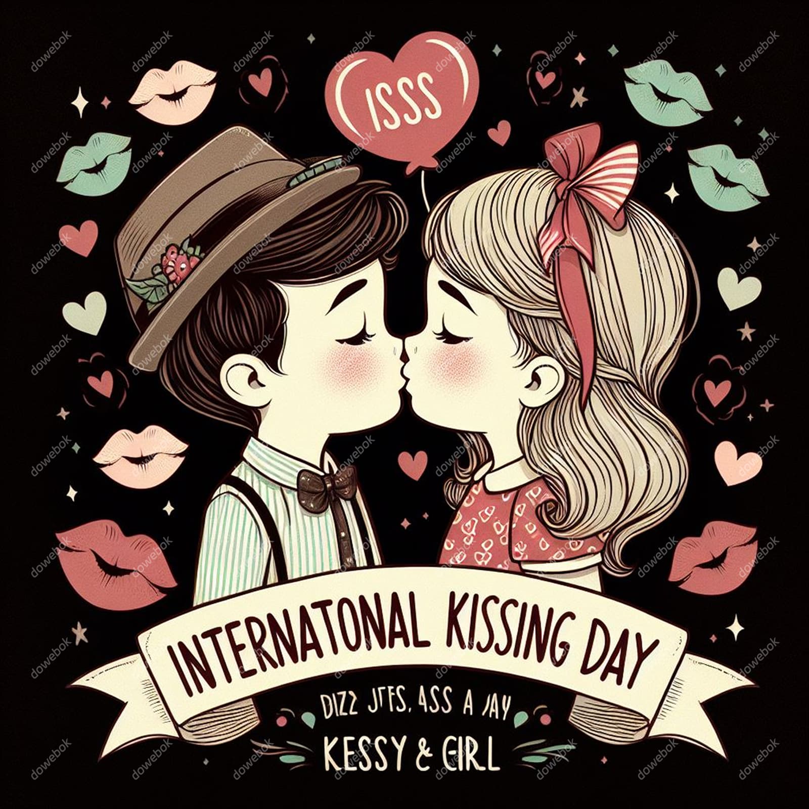 拥抱接吻的情侣恋人设计国际接吻日图片素材(JPG)