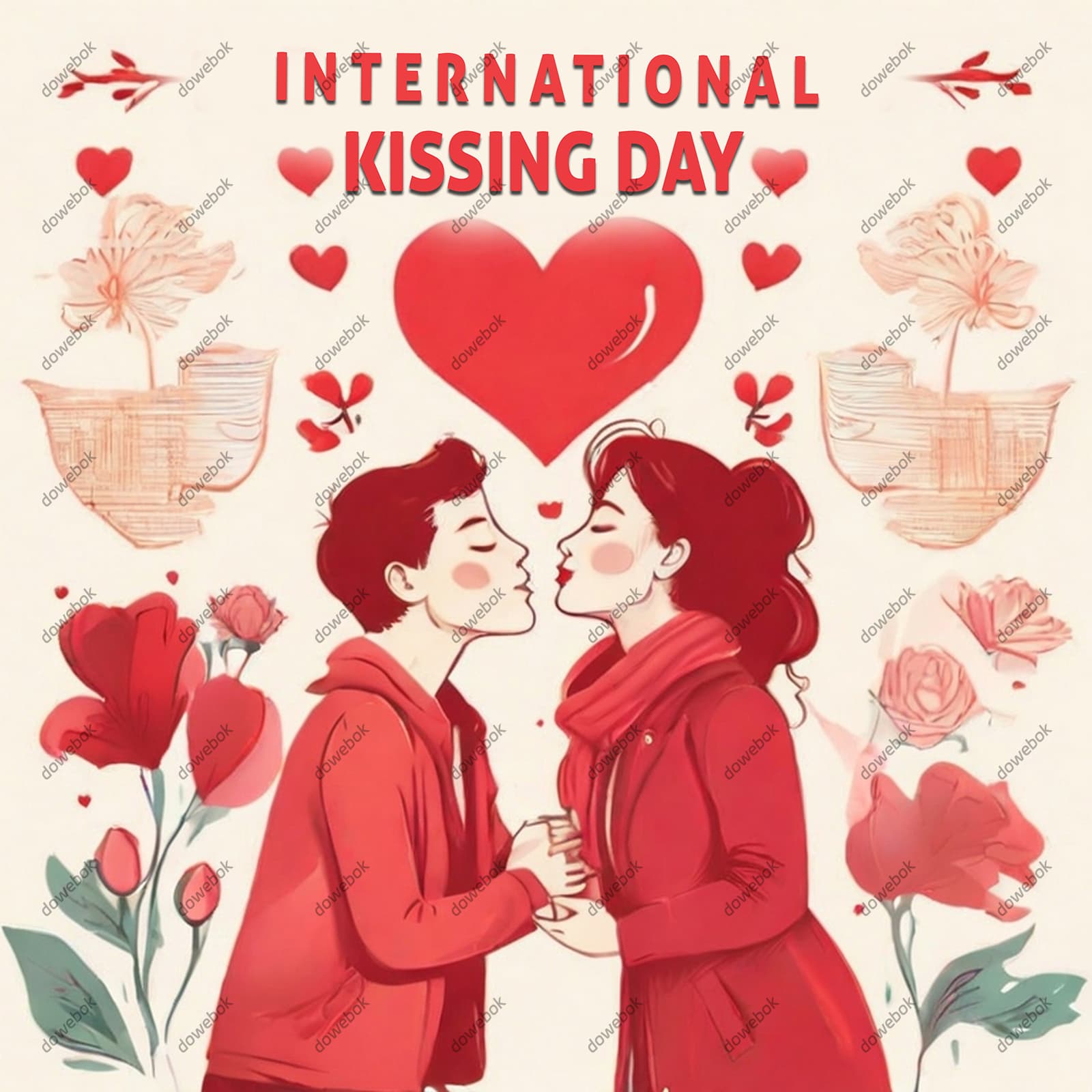 接吻的情侣恋人设计国际接吻日图片素材(PSD)