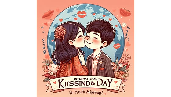 幸福亲吻的情侣恋人设计国际接吻日图片素材(JPG)