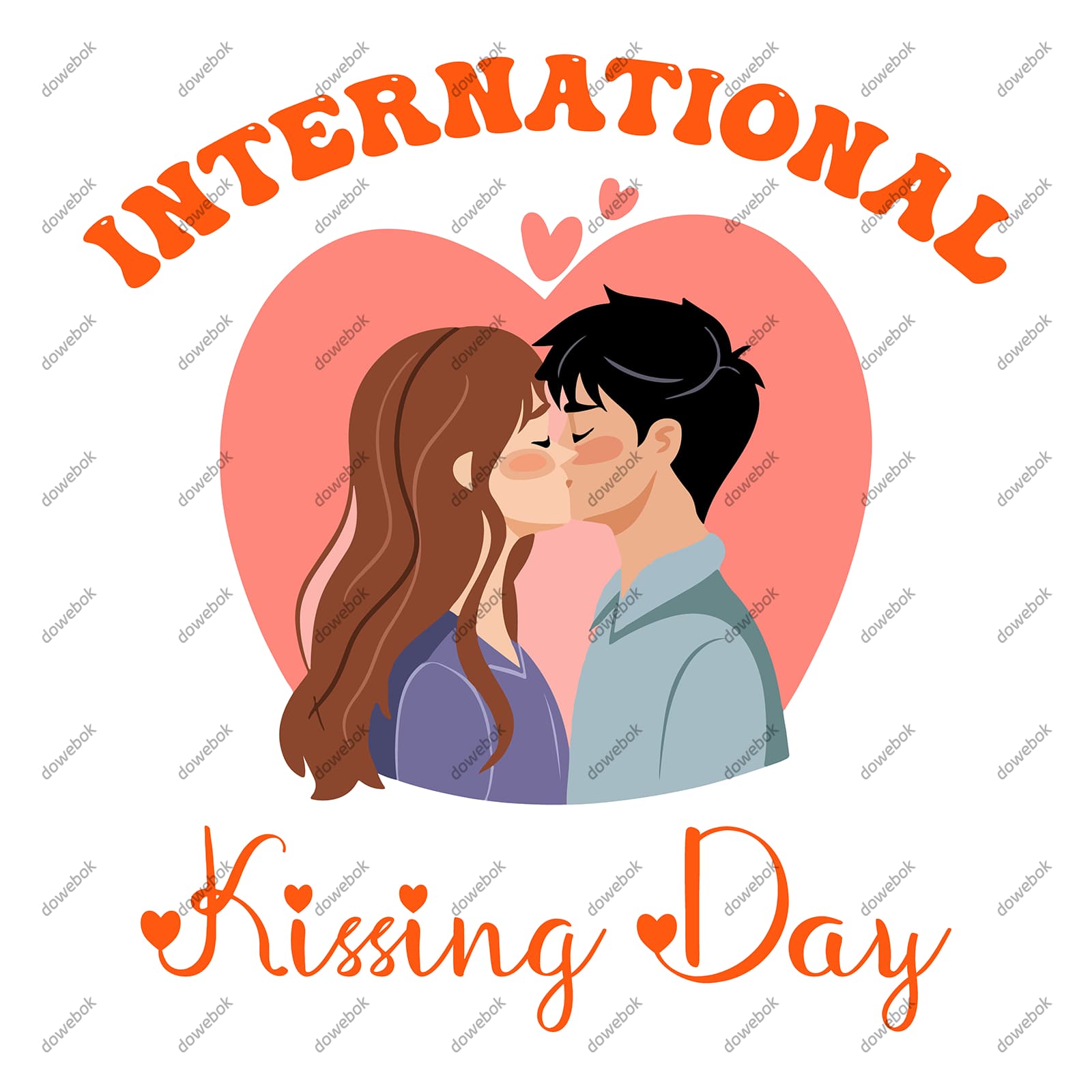 幸福接吻的情侣恋人设计国际接吻日矢量素材(EPS)