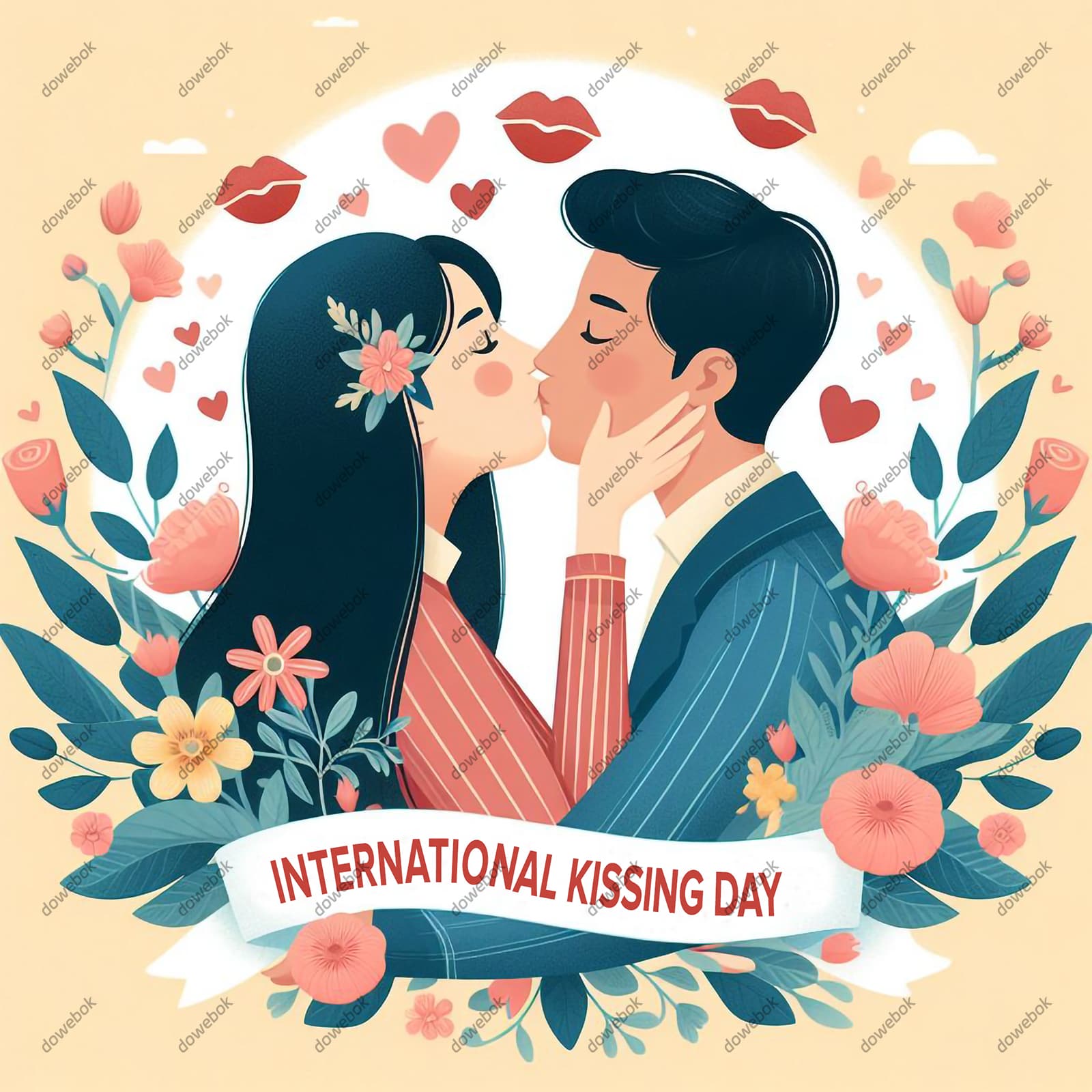 拥抱亲吻的情侣恋人设计国际接吻日图片素材(PSD)