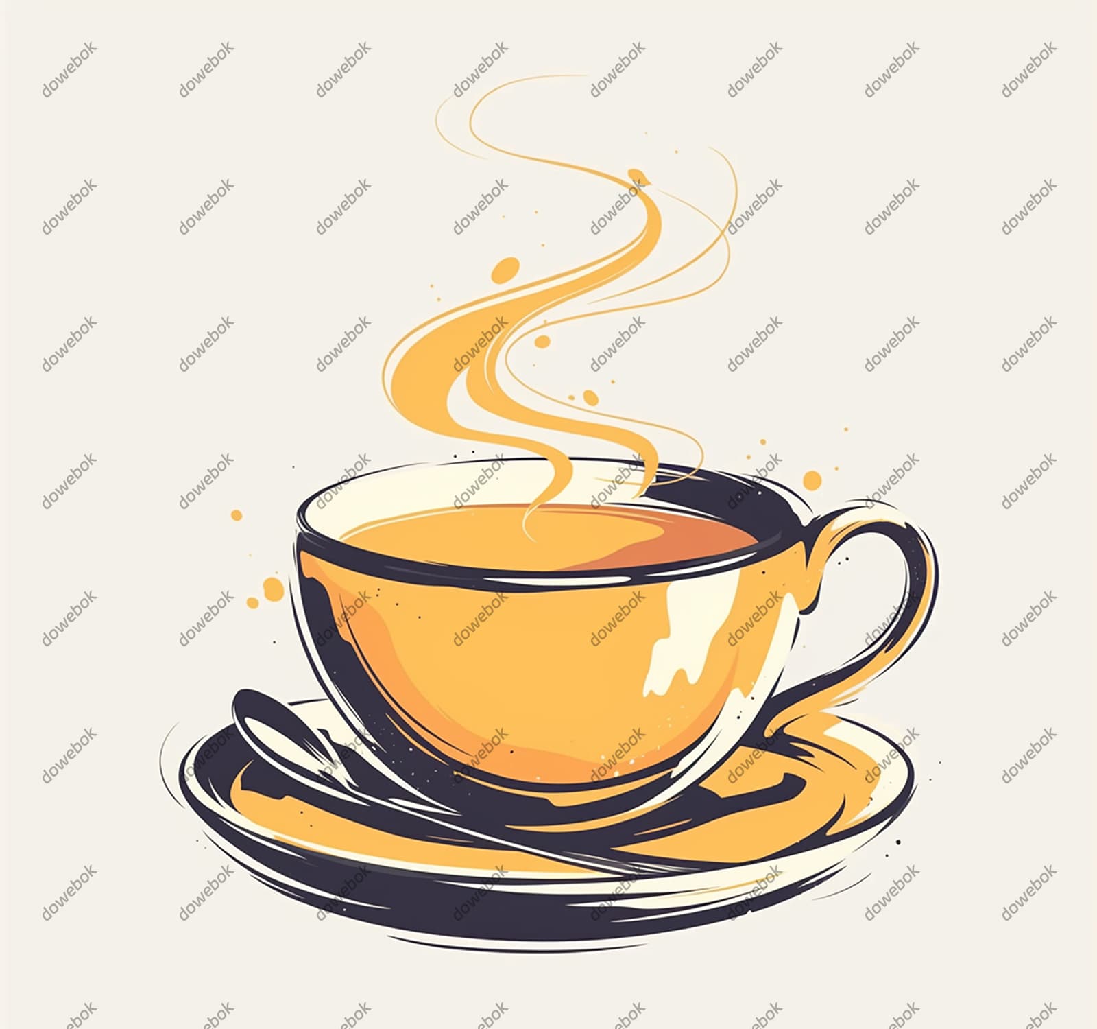 手绘风格冒热气的咖啡矢量素材(EPS)